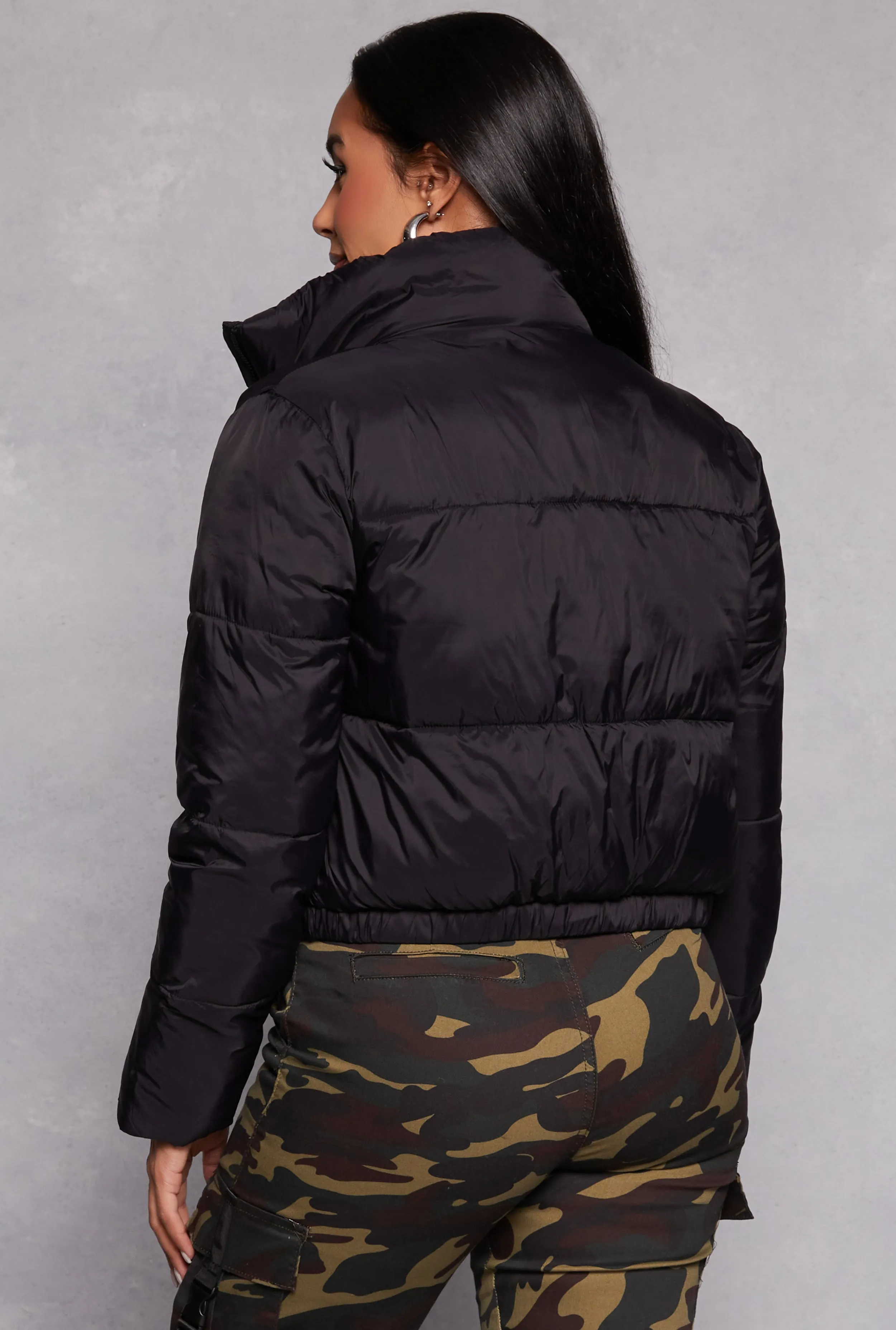 Nylon Zip Front Cropped Puffer Jacket sold by Rainbow product image thumbnail 3