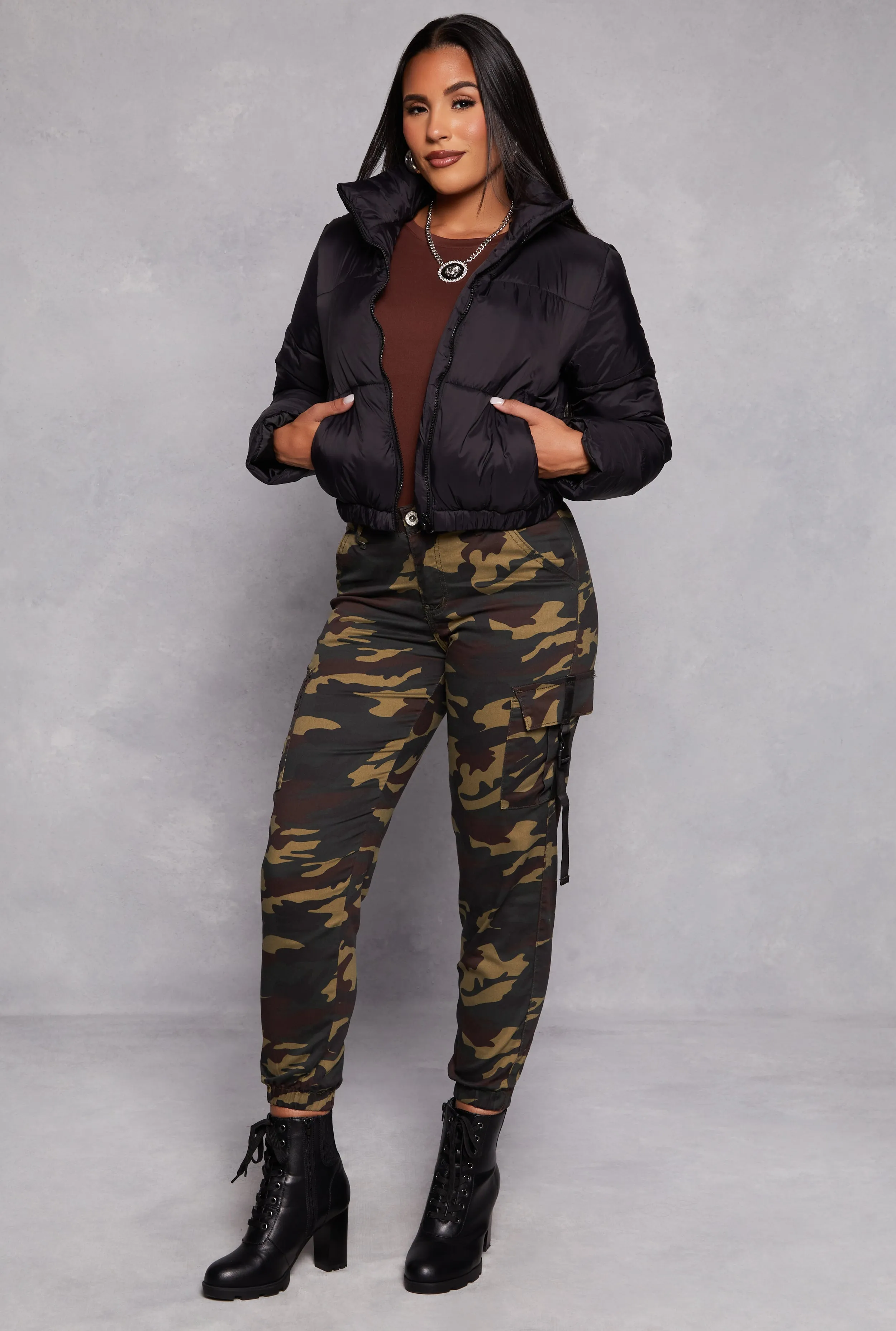 Nylon Zip Front Cropped Puffer Jacket sold by Rainbow product image thumbnail 2