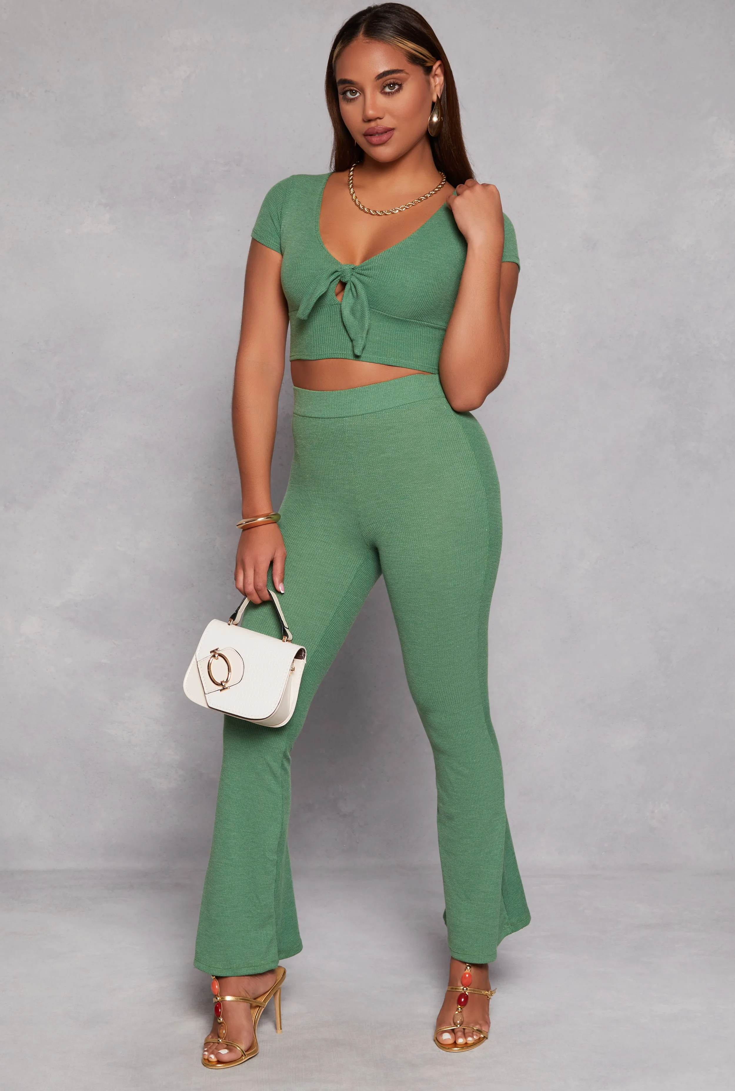 Waffle Knit Tie Front Crop Top sold by Rainbow product image thumbnail 2