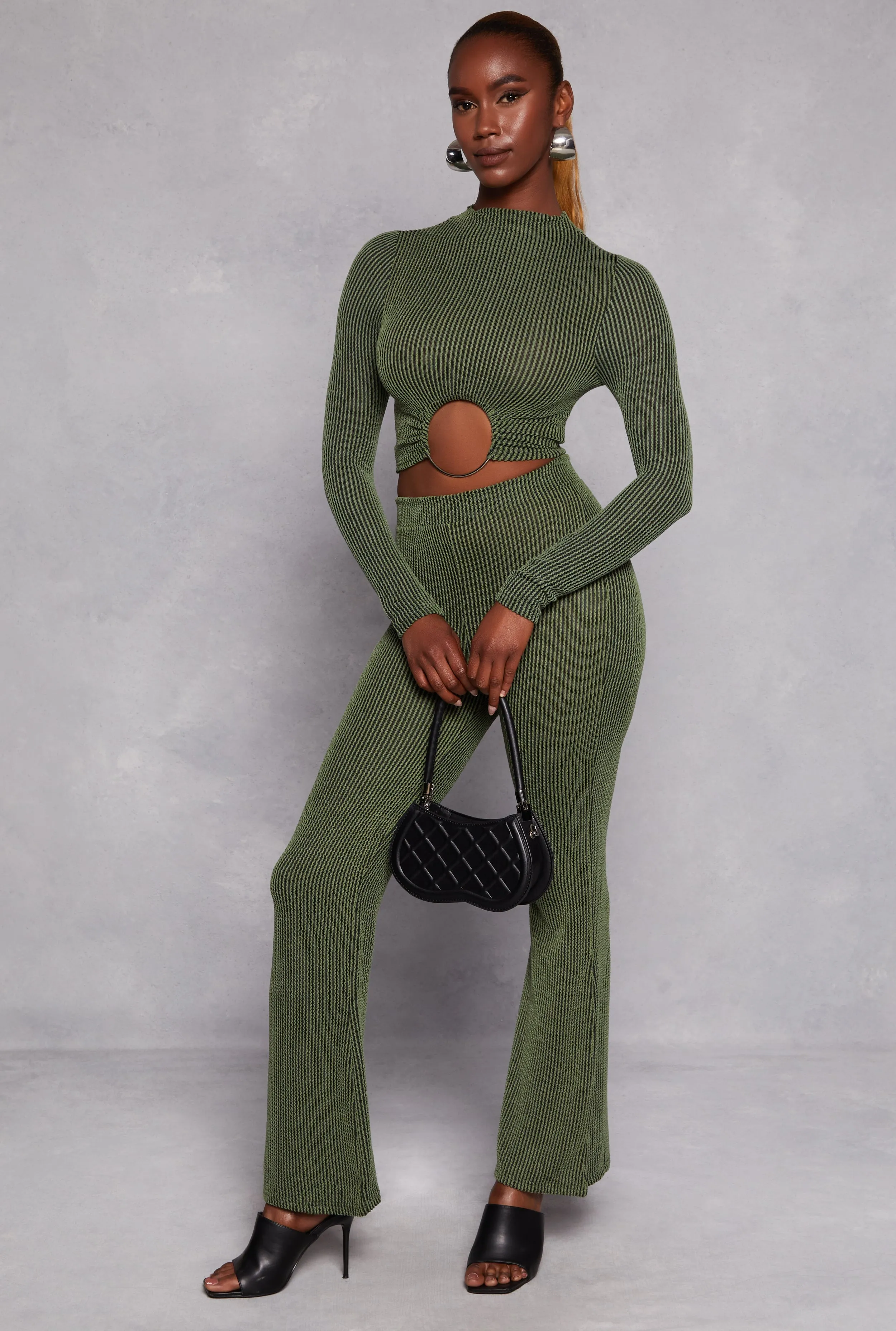 Textured Ribbed Knit Flared Pants sold by Rainbow