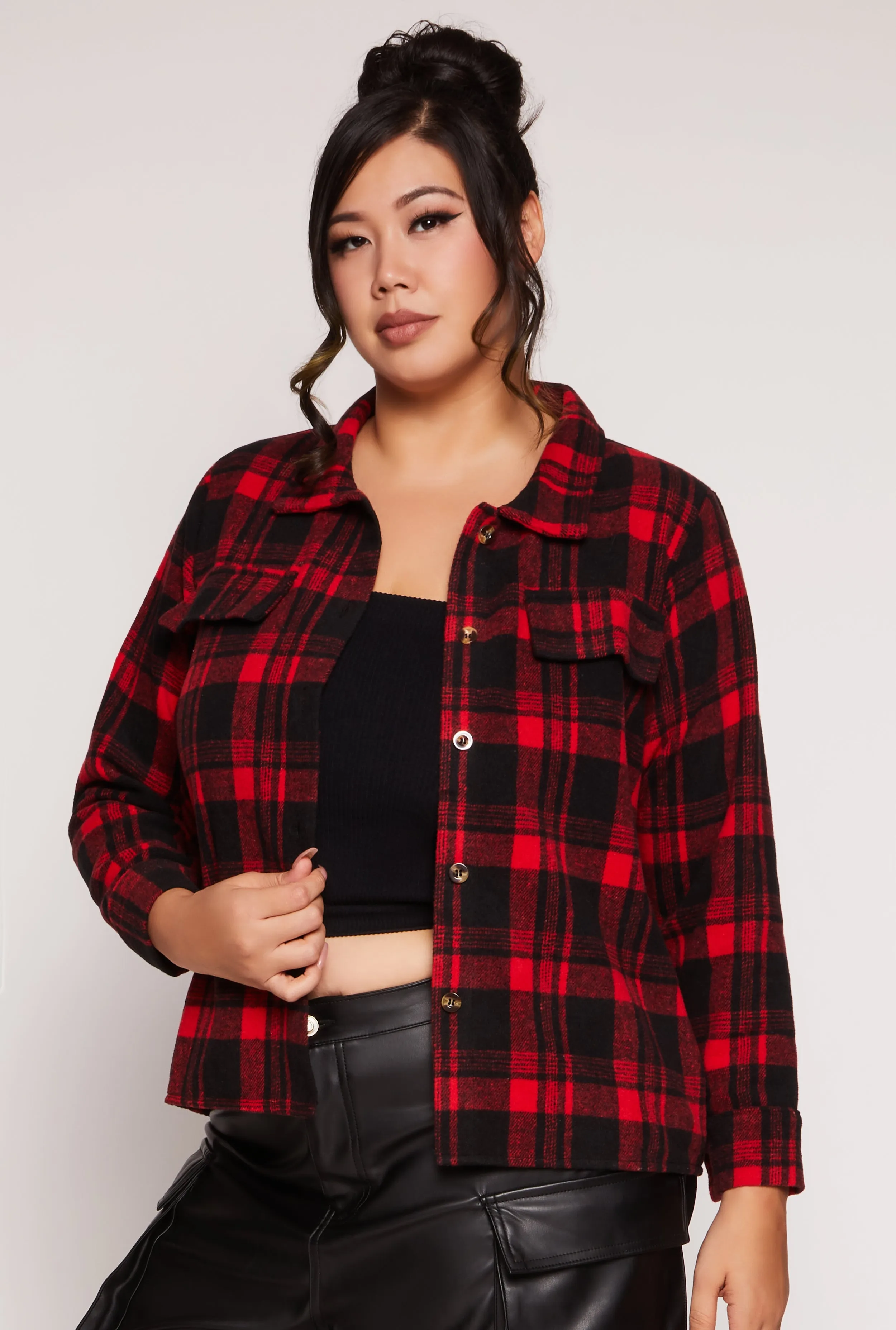 Plus Size Plaid Flap Detail Flannel Shacket sold by Rainbow product image thumbnail 2