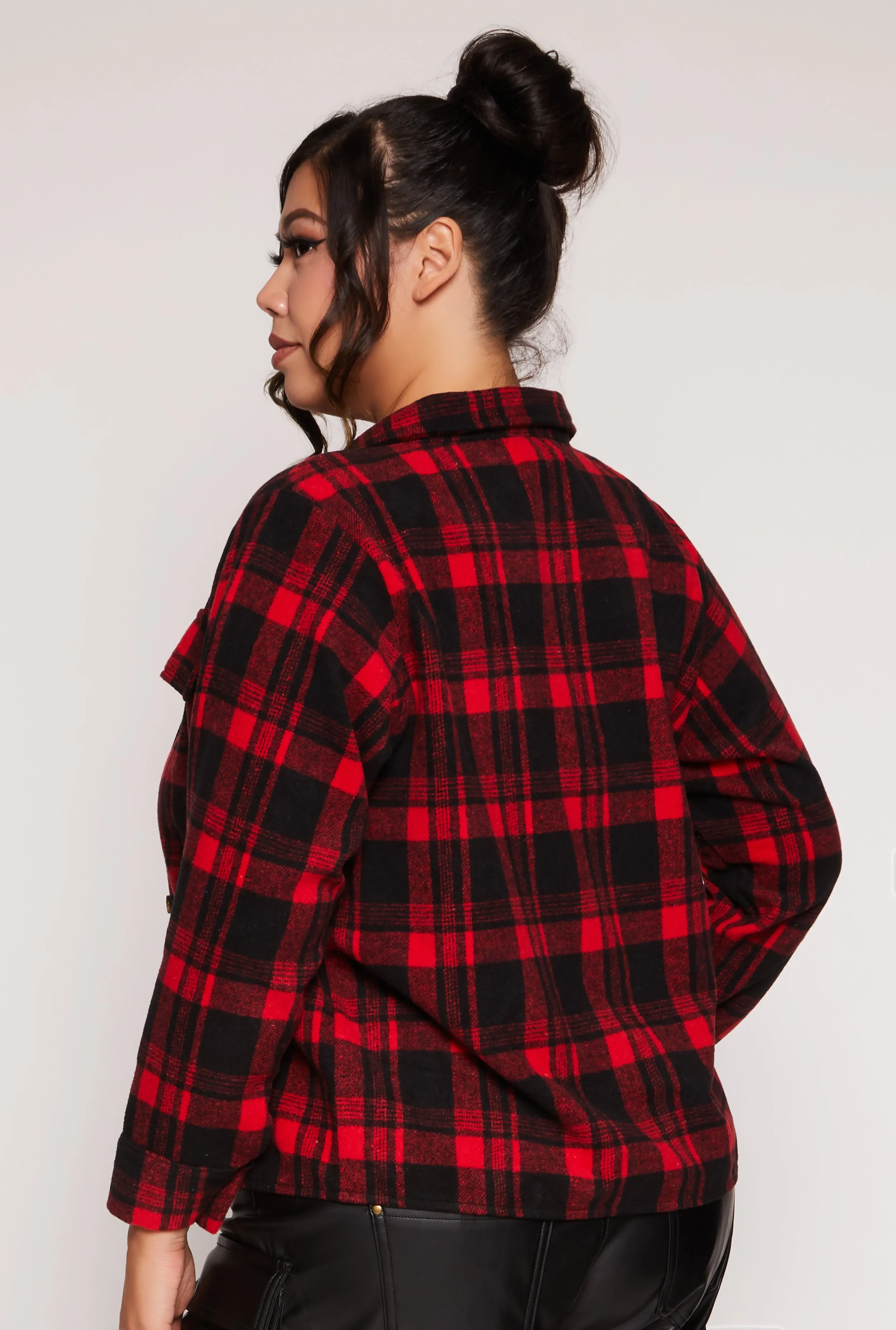 Plus Size Plaid Flap Detail Flannel Shacket sold by Rainbow product image thumbnail 3