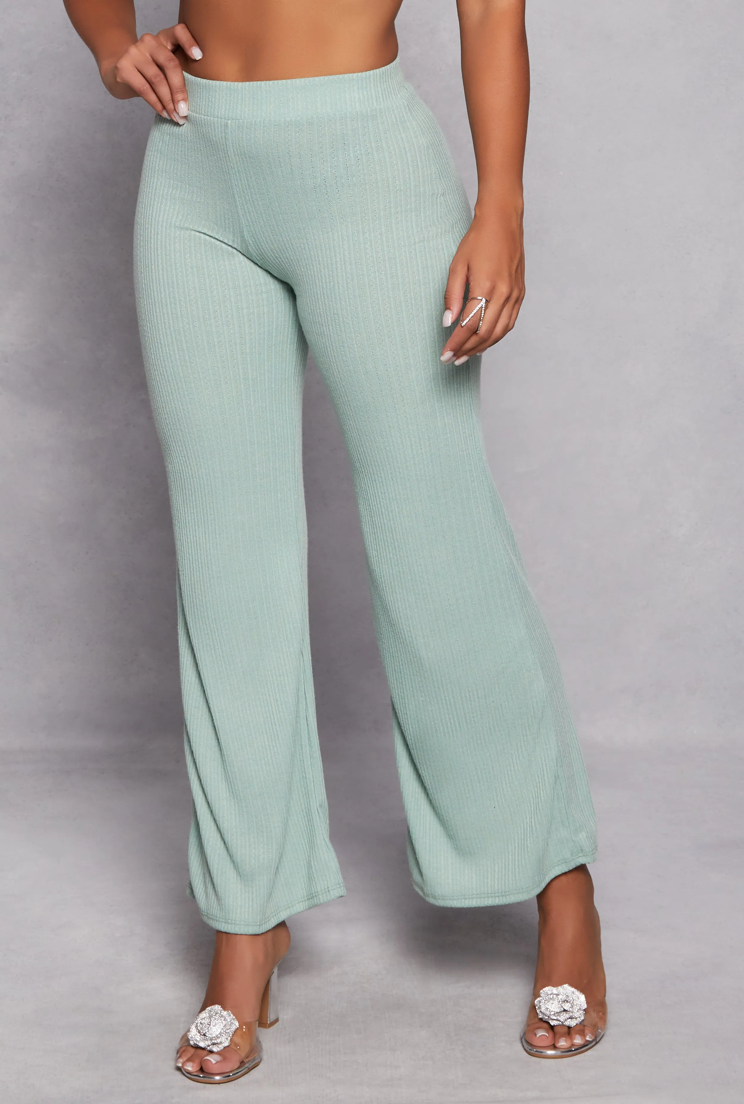Ribbed Knit High Waist Wide Leg Pants sold by Rainbow product image thumbnail 2