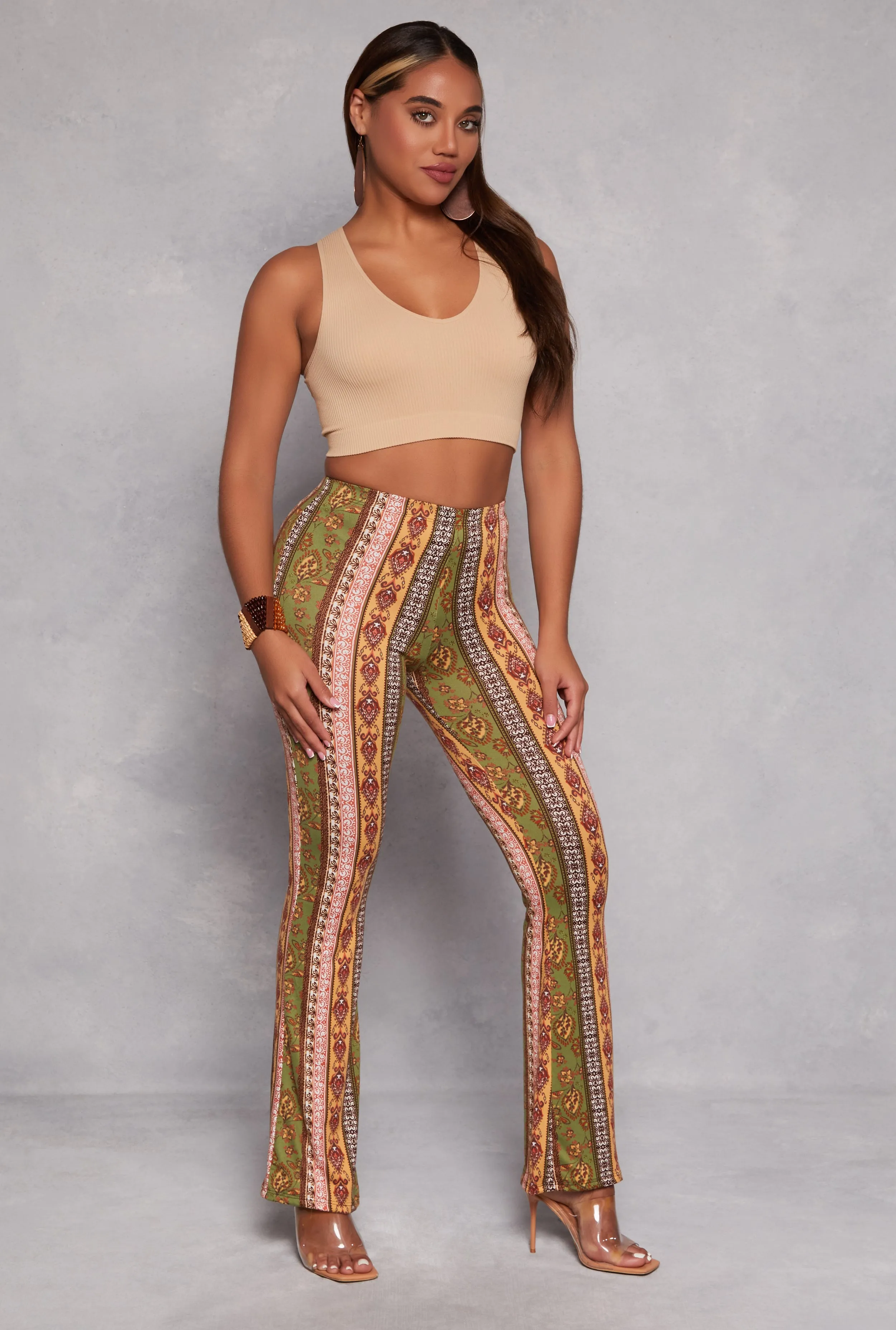 Paisley Border Print High Waisted Flare Pants sold by Rainbow