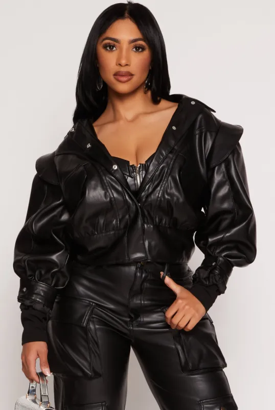 Faux Leather Puff Sleeve Cropped Jacket sold by Rainbow