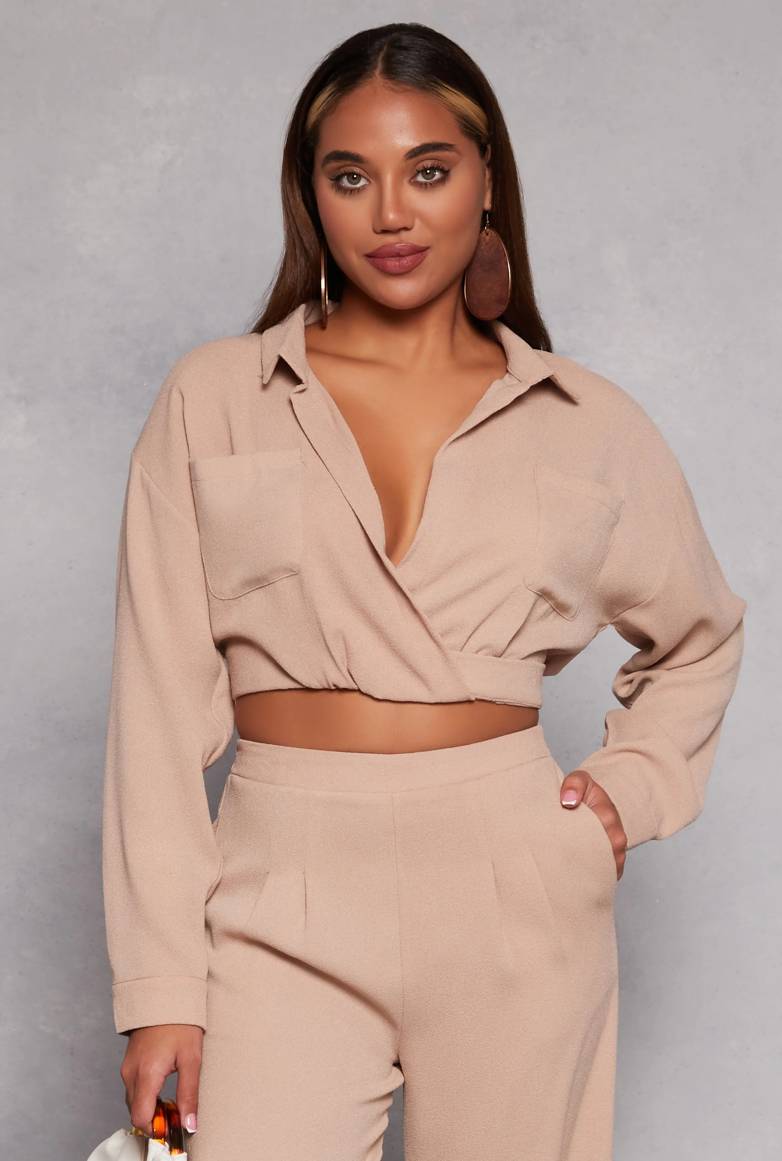 Twist Front Cropped Shirt sold by Rainbow