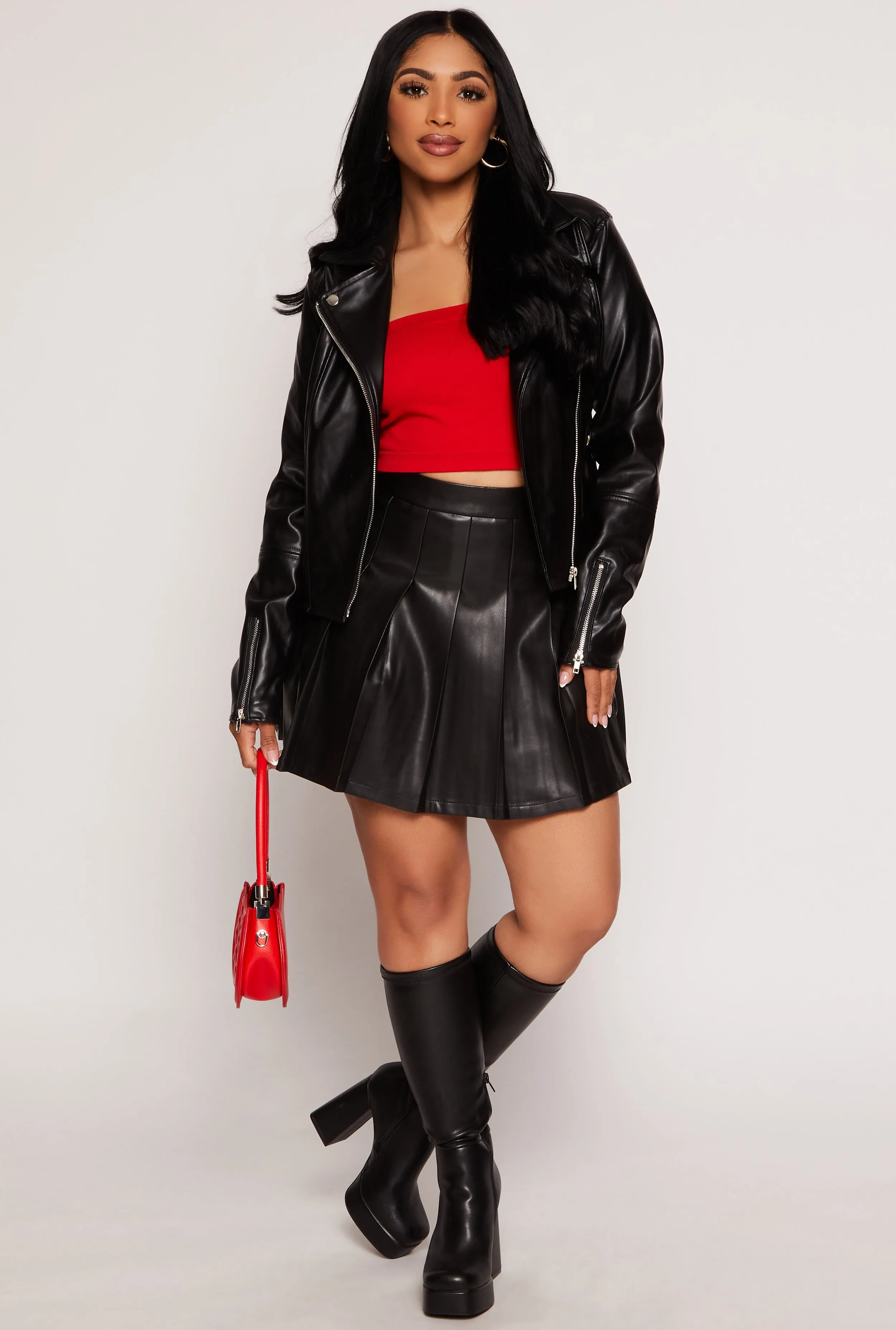 Faux Leather High Waist Pleated Mini Skirt sold by Rainbow