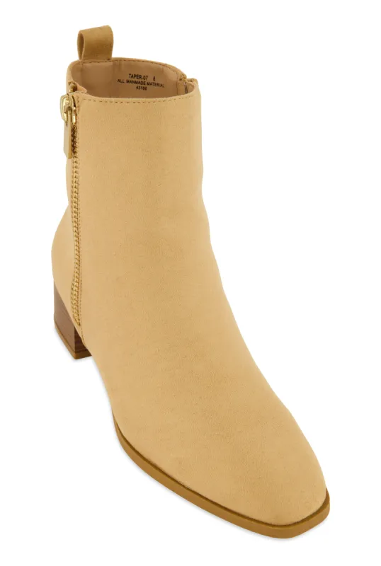 Side Zip Block Mid Heel Booties sold by Rainbow
