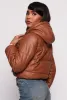 Faux Leather Zip Front Hooded Puffer Jacket sold by Rainbow