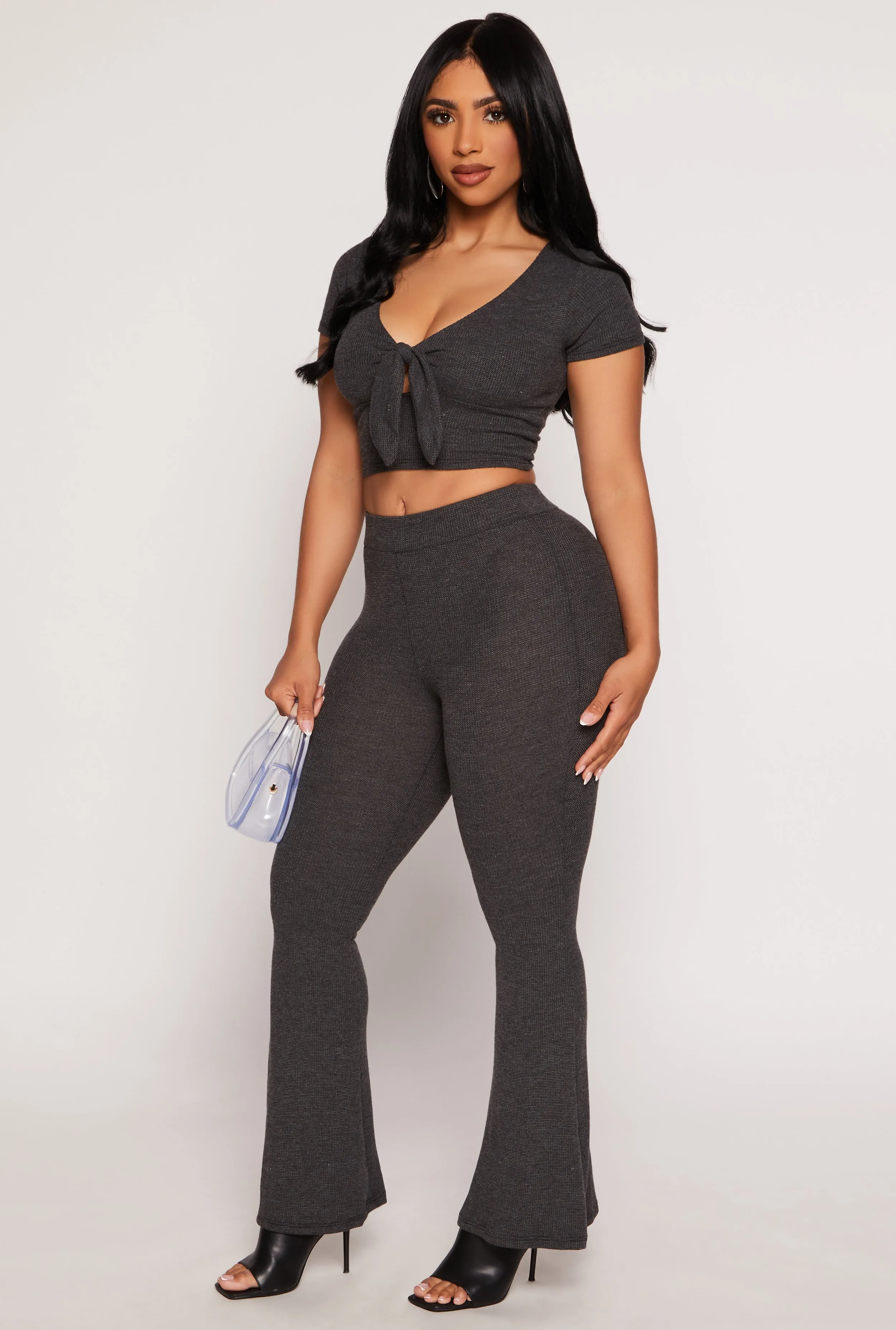 Waffle Knit High Waist Flare Pants sold by Rainbow