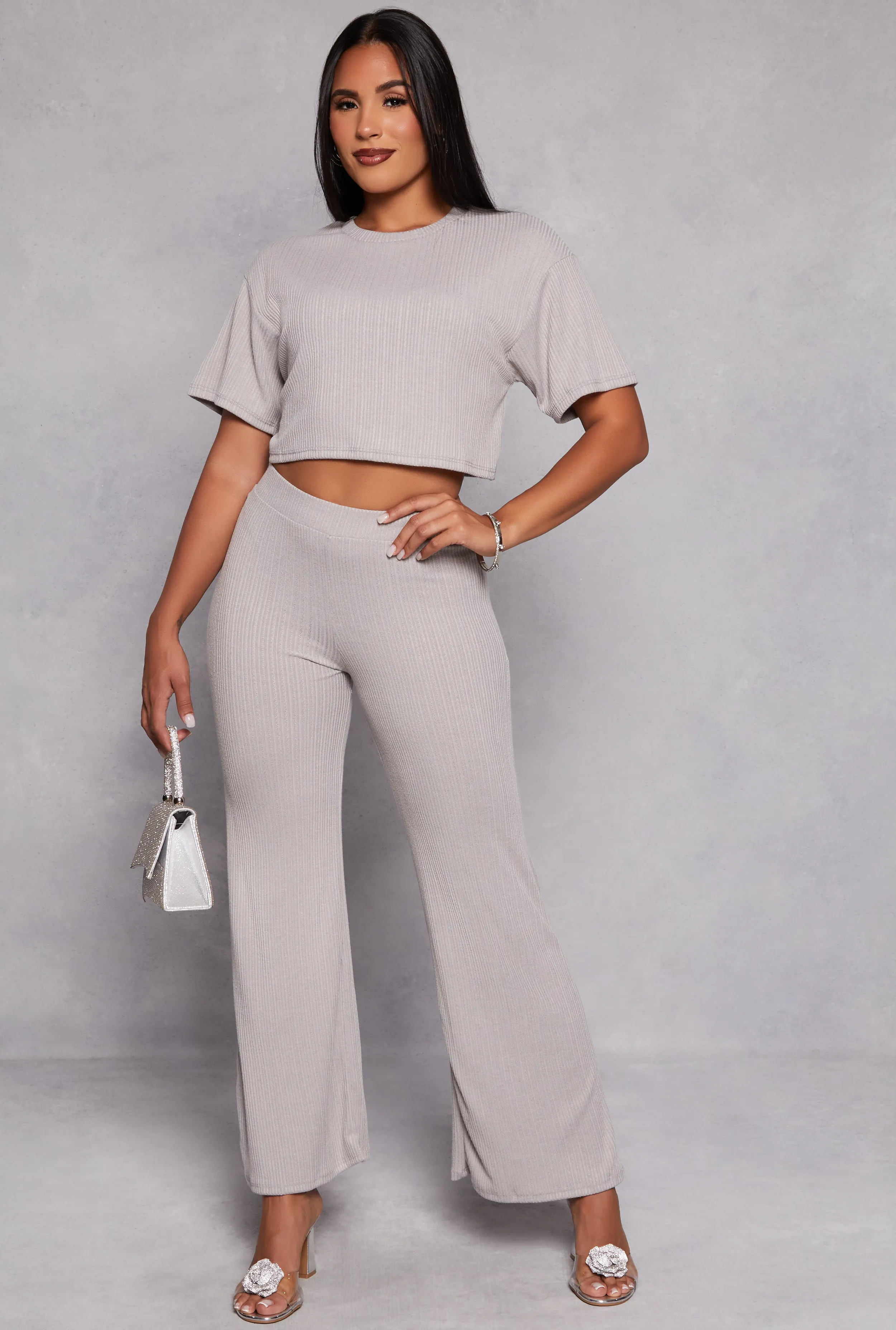 Ribbed Knit Crew Neck Cropped Tee sold by Rainbow product image thumbnail 2