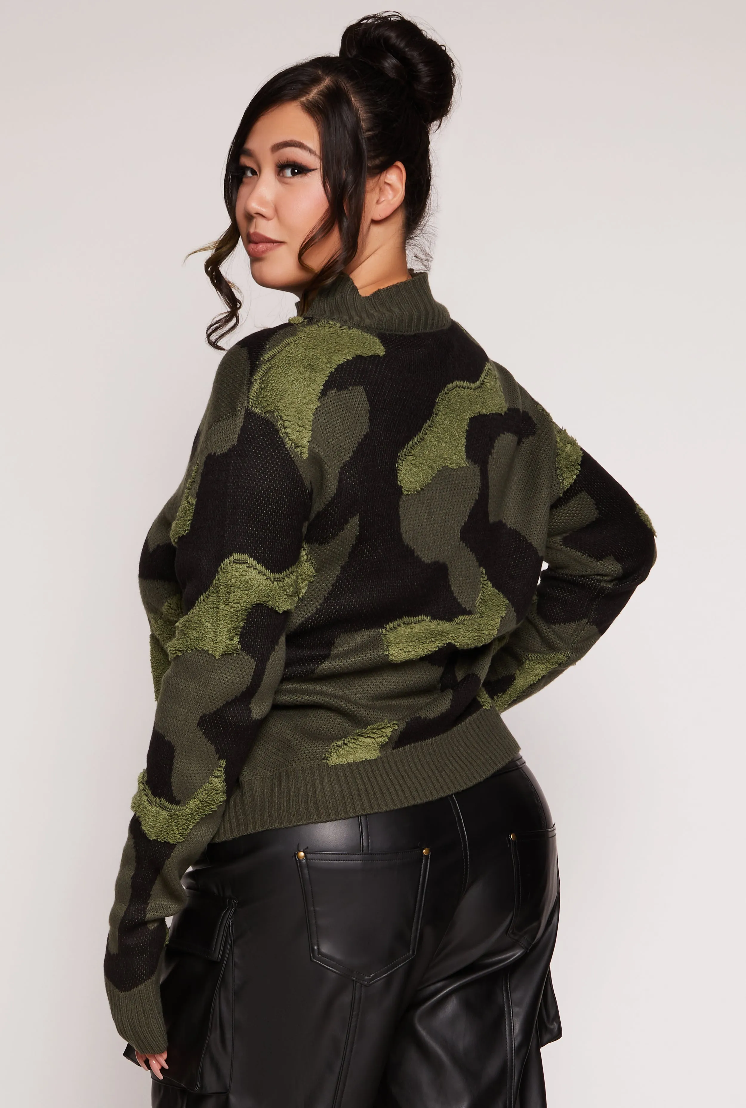Plus Size Camo Boucle Detail Pullover Sweater sold by Rainbow product image thumbnail 3