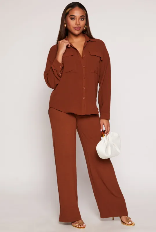 Crepe Knit High Waist Wide Leg Pants sold by Rainbow