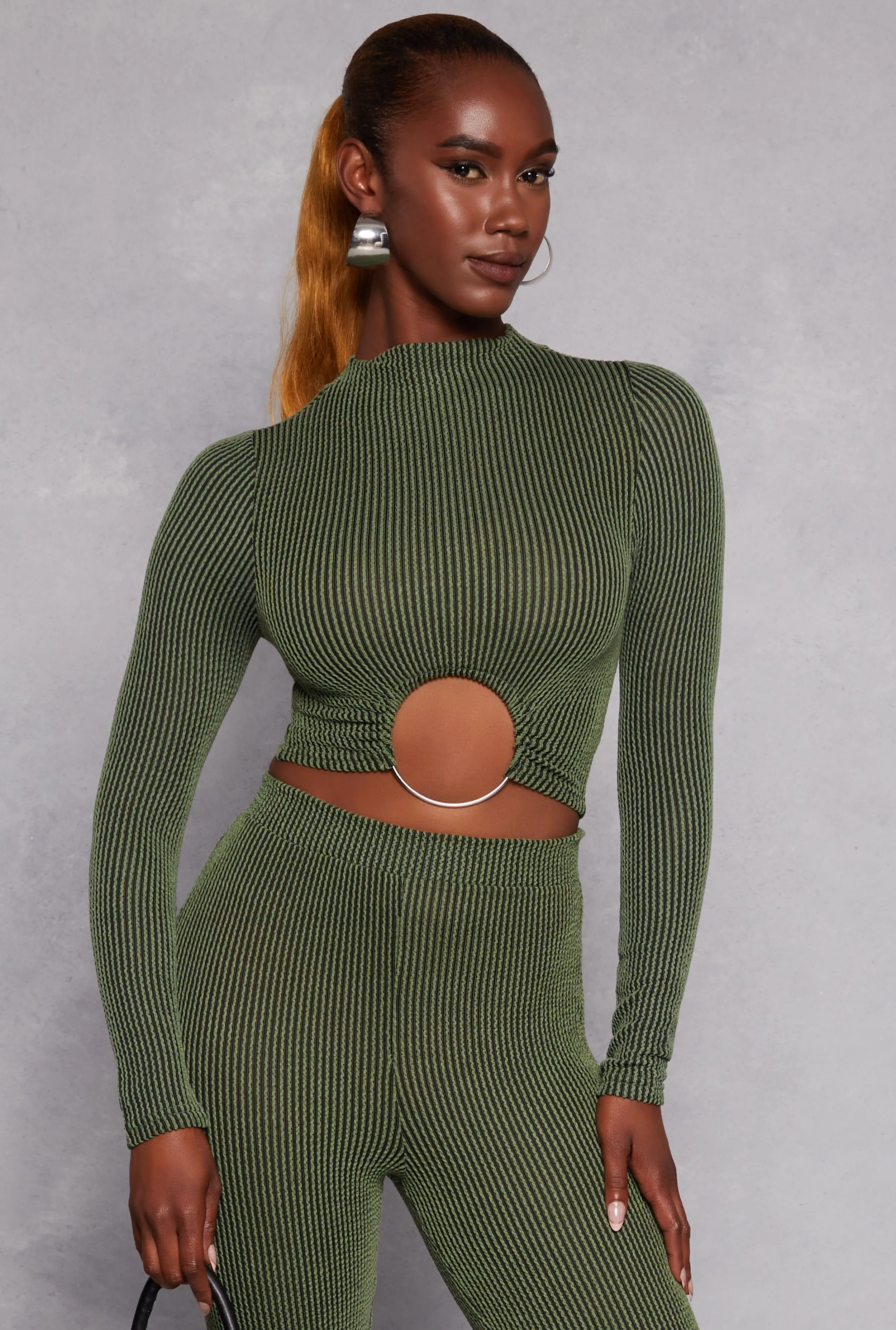 O Ring Ribbed Knit Crop Top sold by Rainbow