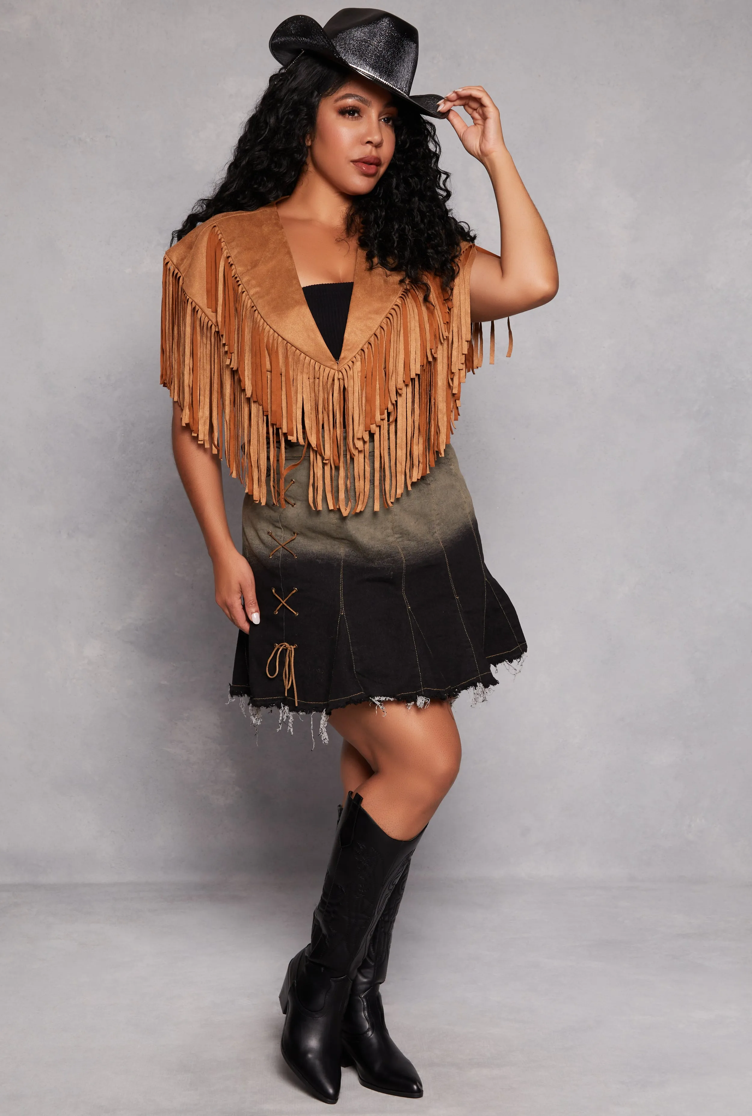 Plus Size Faux Suede Fringe Bolero Vest sold by Rainbow product image thumbnail 2