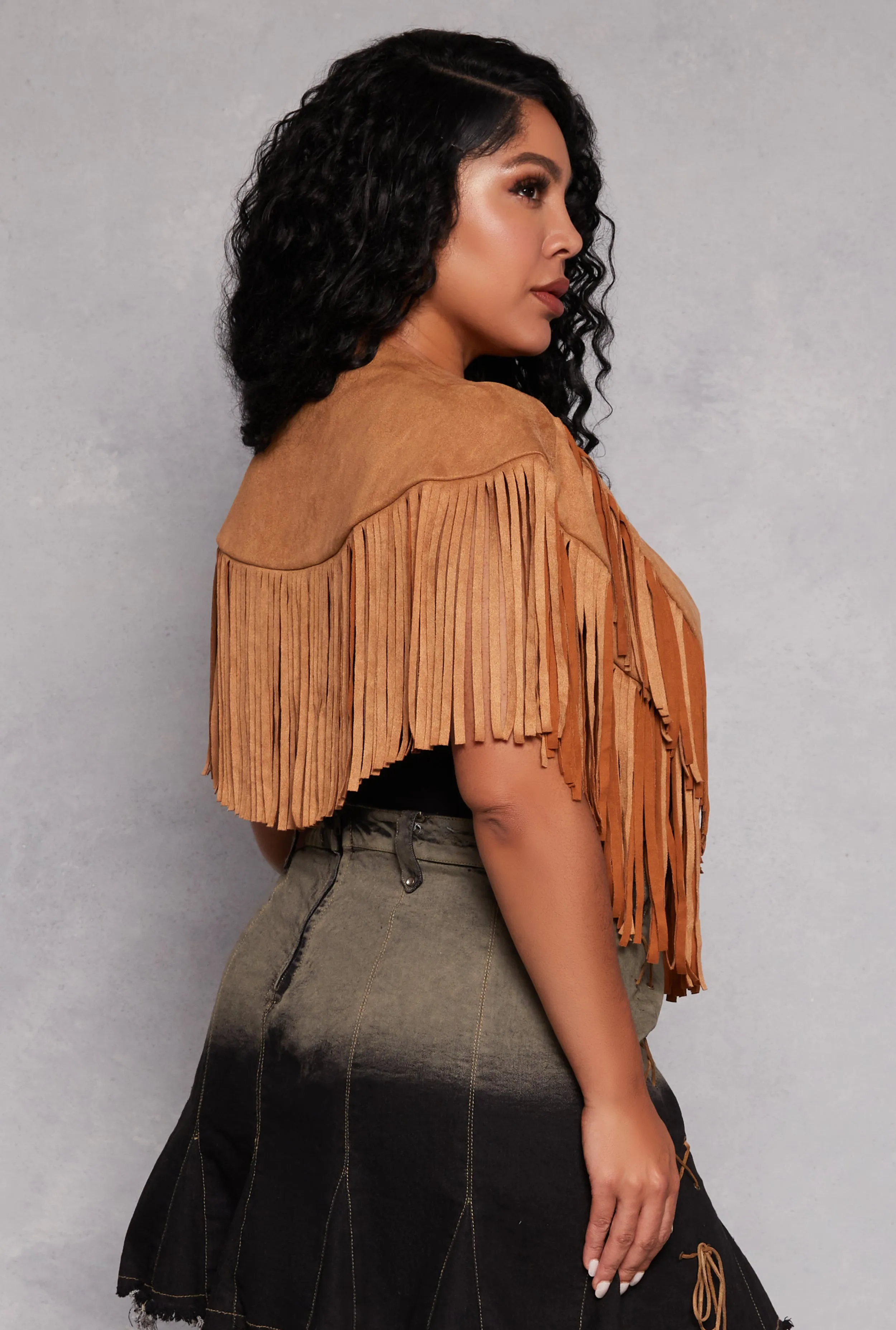 Plus Size Faux Suede Fringe Bolero Vest sold by Rainbow product image thumbnail 3