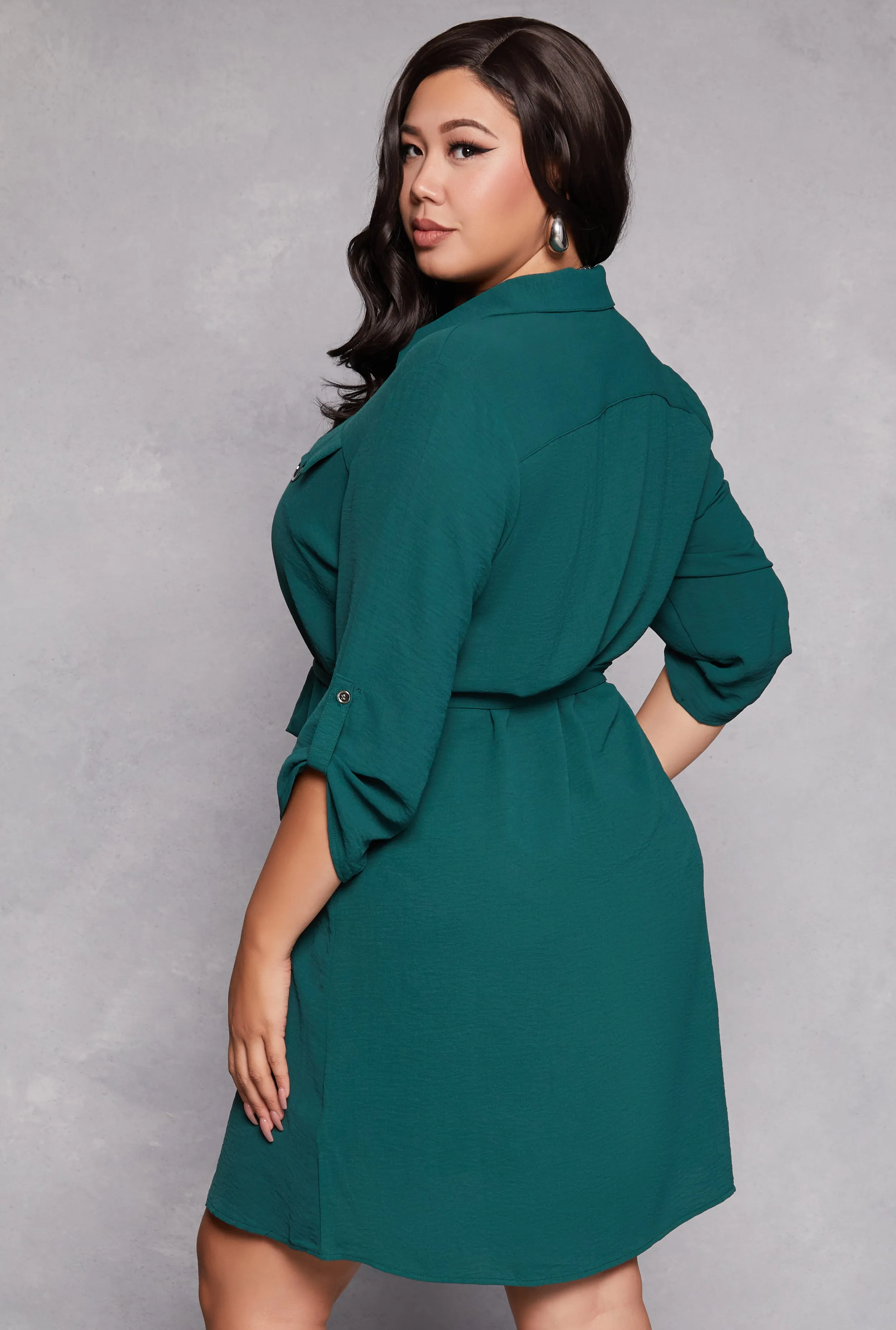 Plus Size Crepe Knit Tie Waist Shirt Dress sold by Rainbow product image thumbnail 3