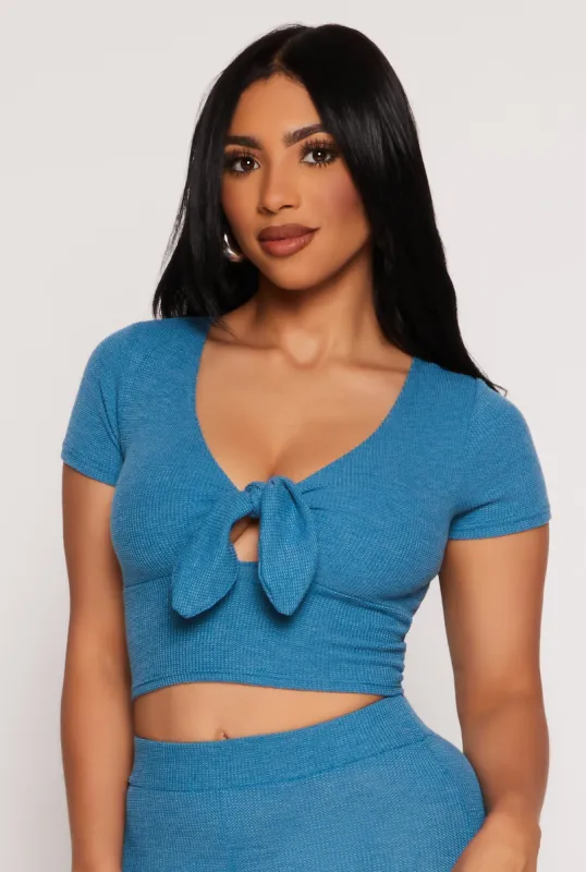 Waffle Knit Tie Front Crop Top sold by Rainbow
