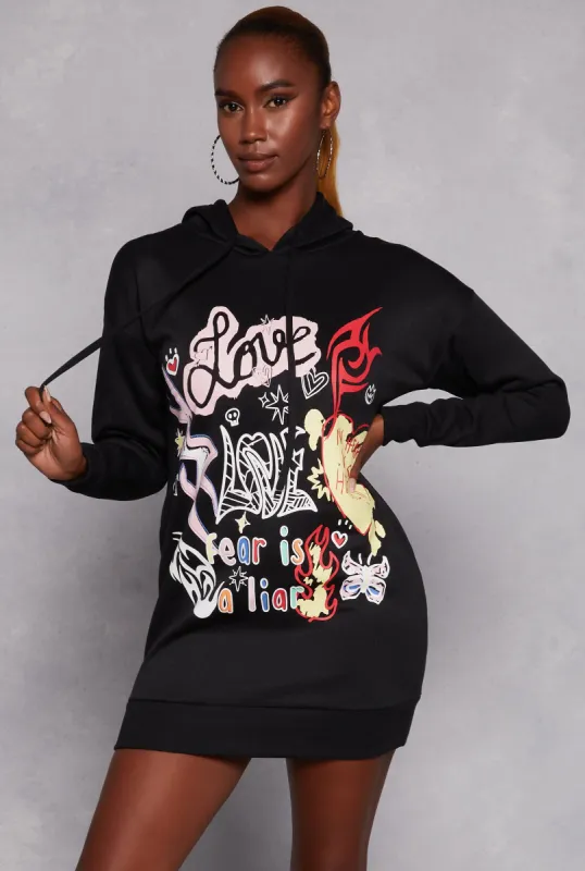 Love Graffiti Graphic Hoodie Dress sold by Rainbow