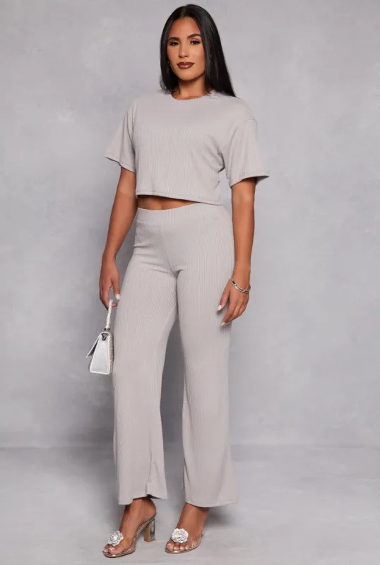 Ribbed Knit High Waist Wide Leg Pants sold by Rainbow