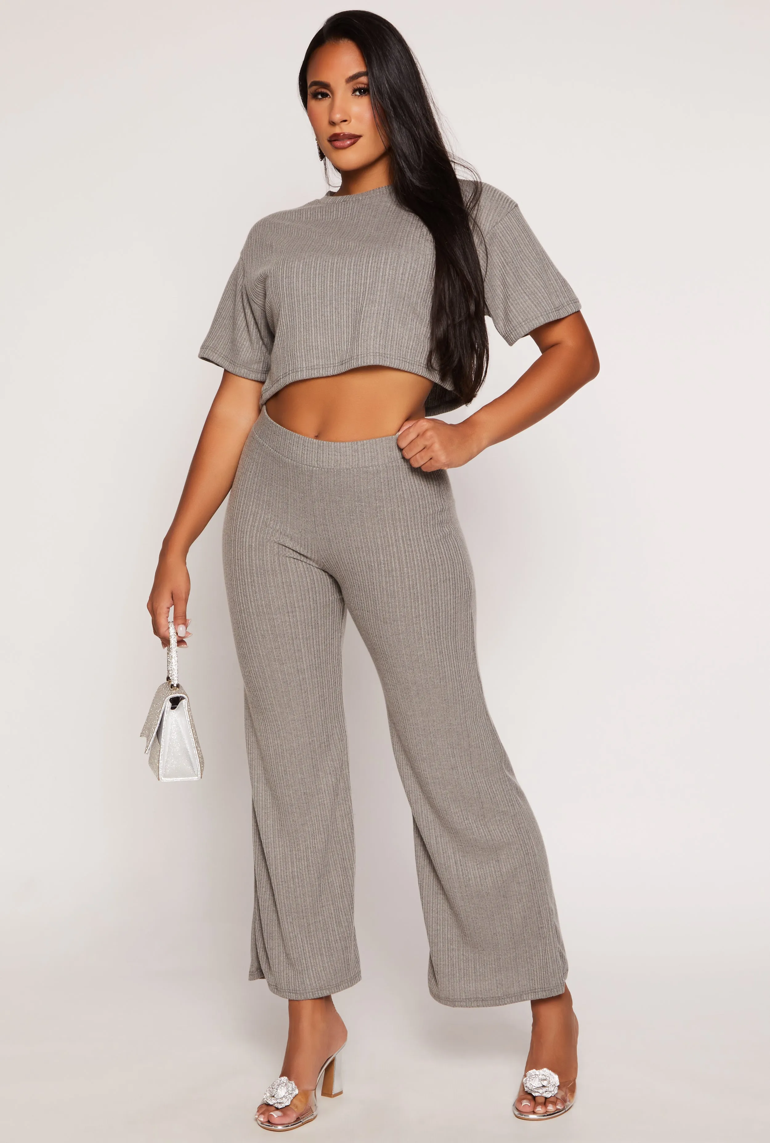 Ribbed Knit High Waist Wide Leg Pants sold by Rainbow