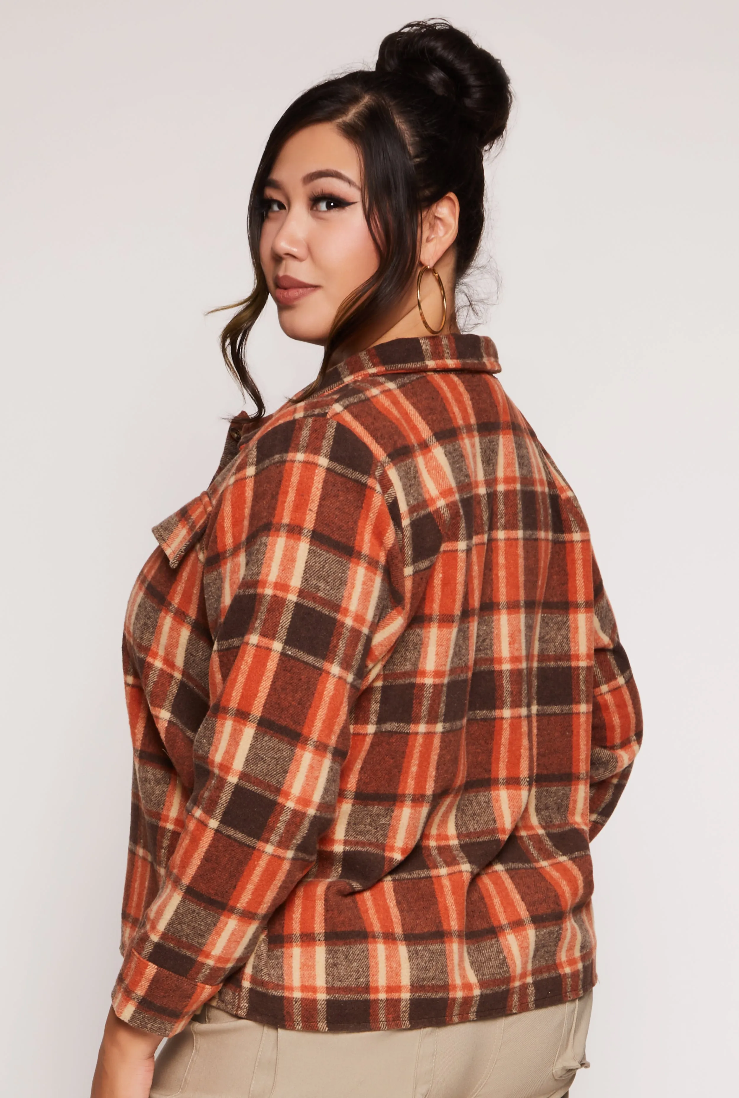 Plus Size Plaid Flap Detail Flannel Shacket sold by Rainbow product image thumbnail 3