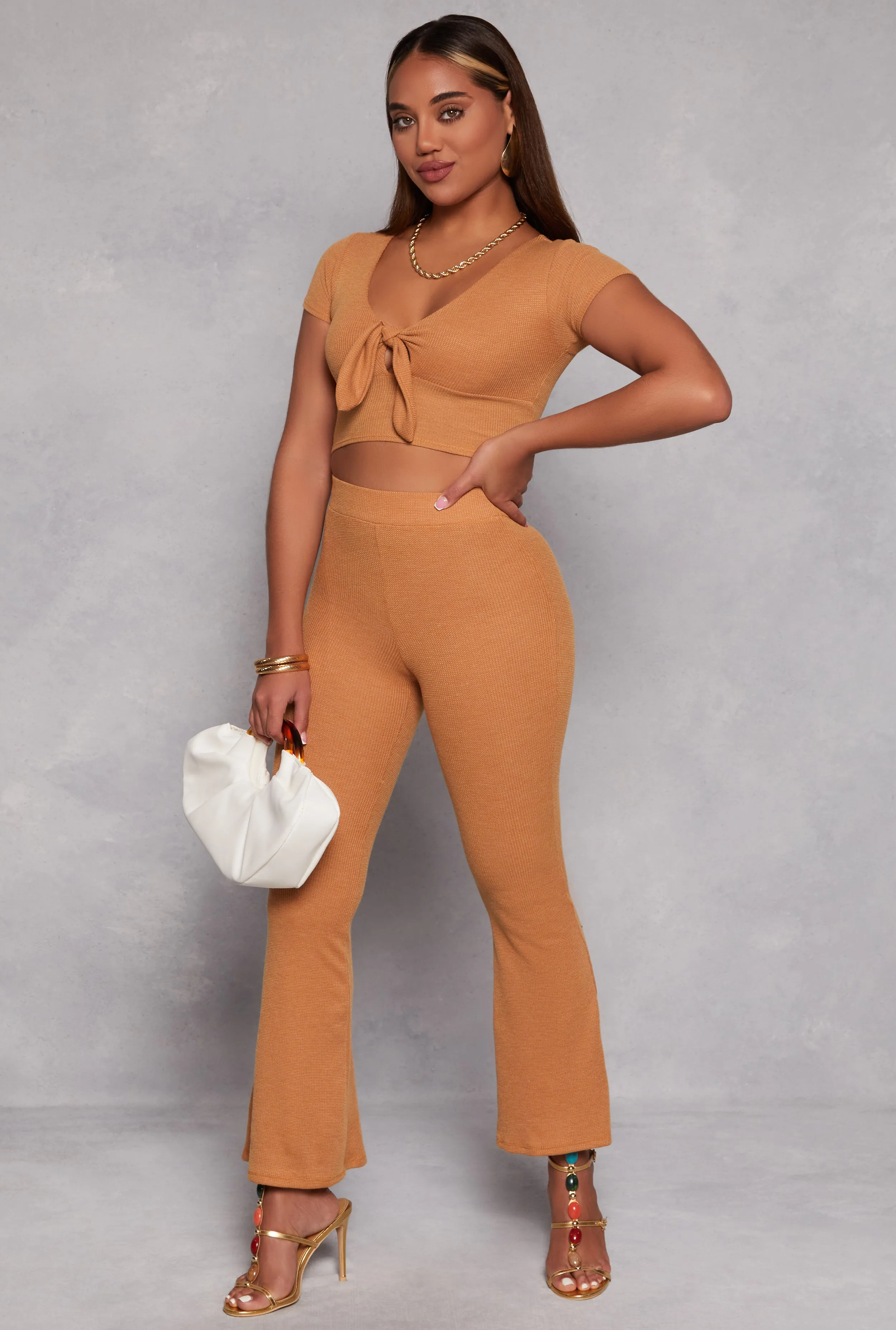 Waffle Knit High Waist Flare Pants sold by Rainbow