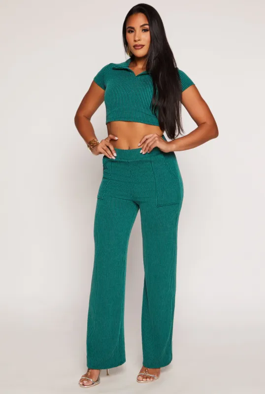 Ribbed Wide Leg Cargo Pocket Pants sold by Rainbow
