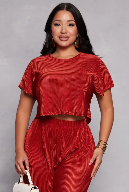 Plisse Crew Neck Crop Top sold by Rainbow