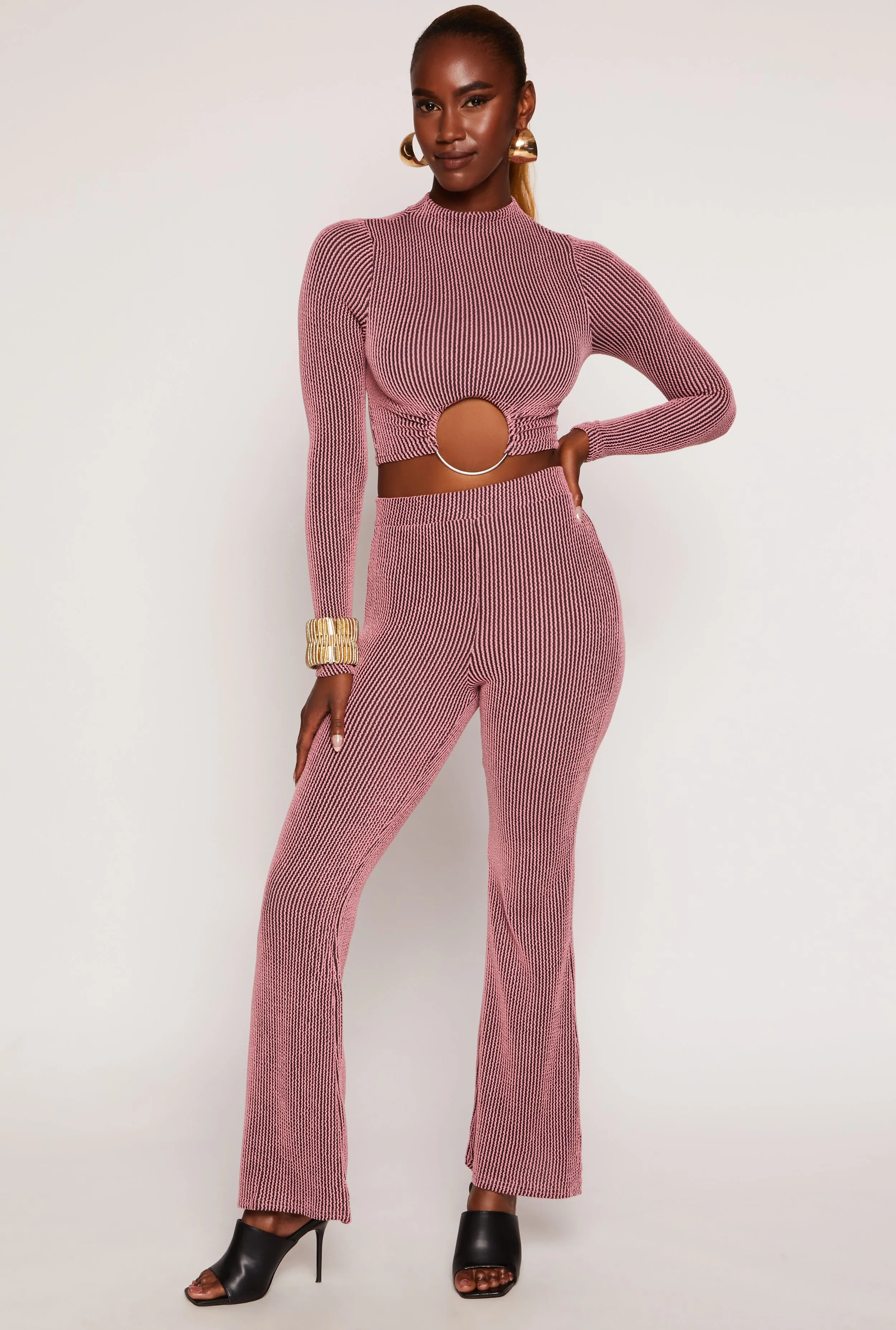 Textured Ribbed Knit Flared Pants sold by Rainbow