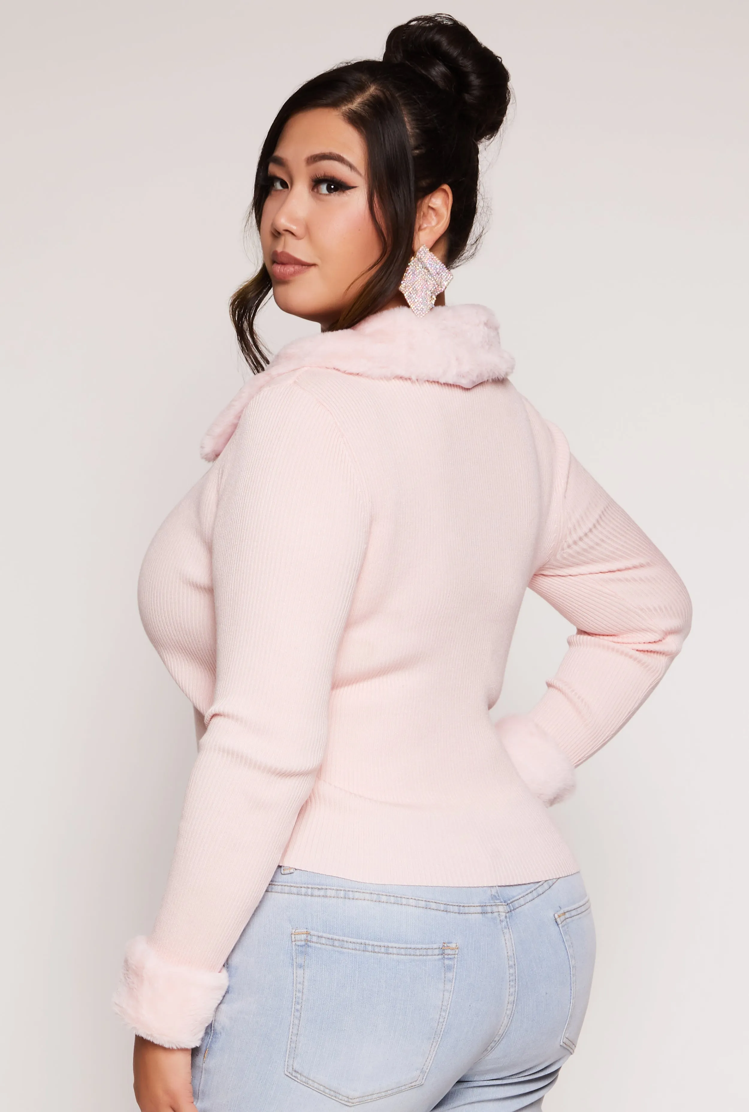 Plus Size Faux Fur Trim Half Zip Sweater sold by Rainbow product image thumbnail 3
