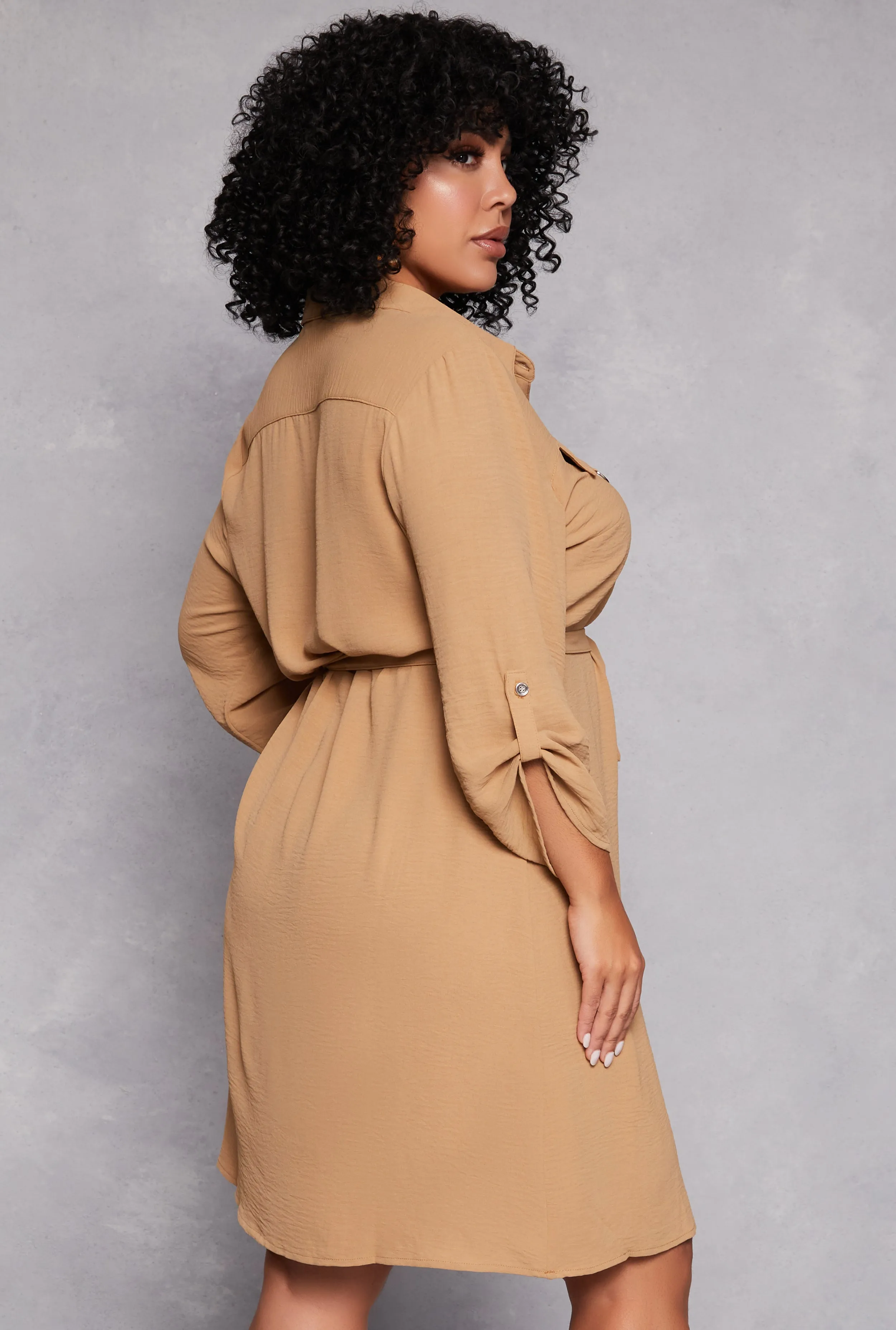 Plus Size Crepe Knit Tie Waist Shirt Dress sold by Rainbow product image thumbnail 3