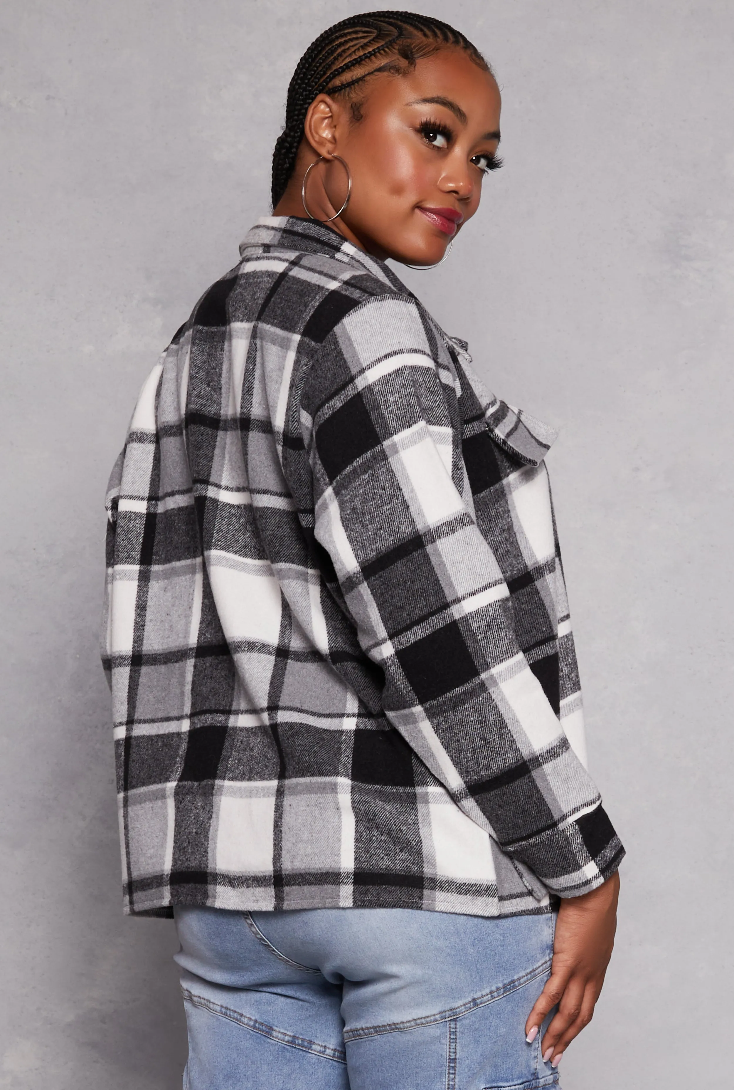 Plus Size Plaid Flap Detail Flannel Shacket sold by Rainbow product image thumbnail 3