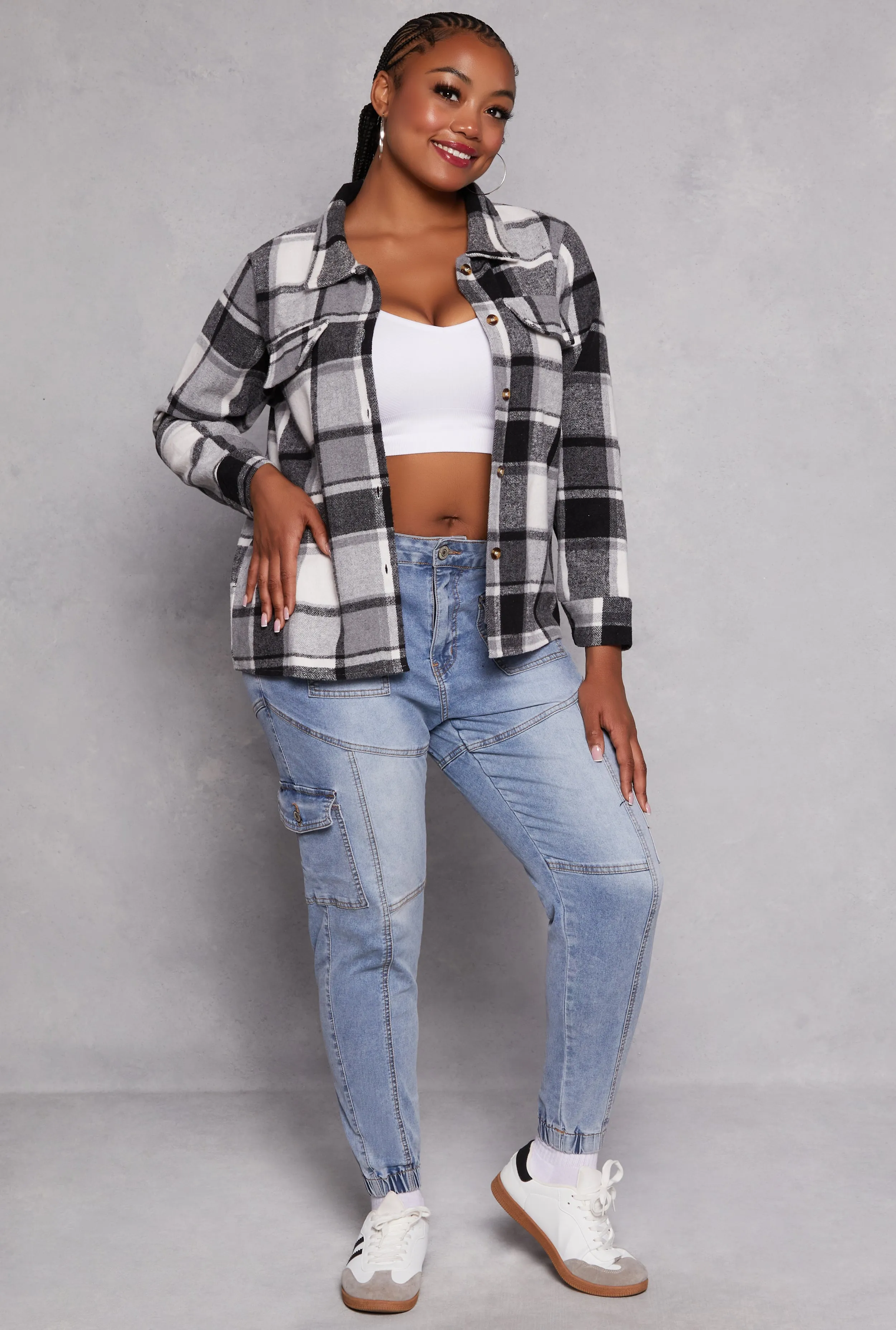 Plus Size Plaid Flap Detail Flannel Shacket sold by Rainbow product image thumbnail 2