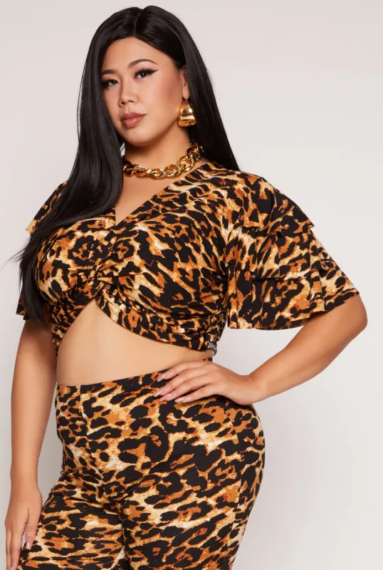 Plus Size Tiered Sleeve Twist Front Crop Top sold by Rainbow