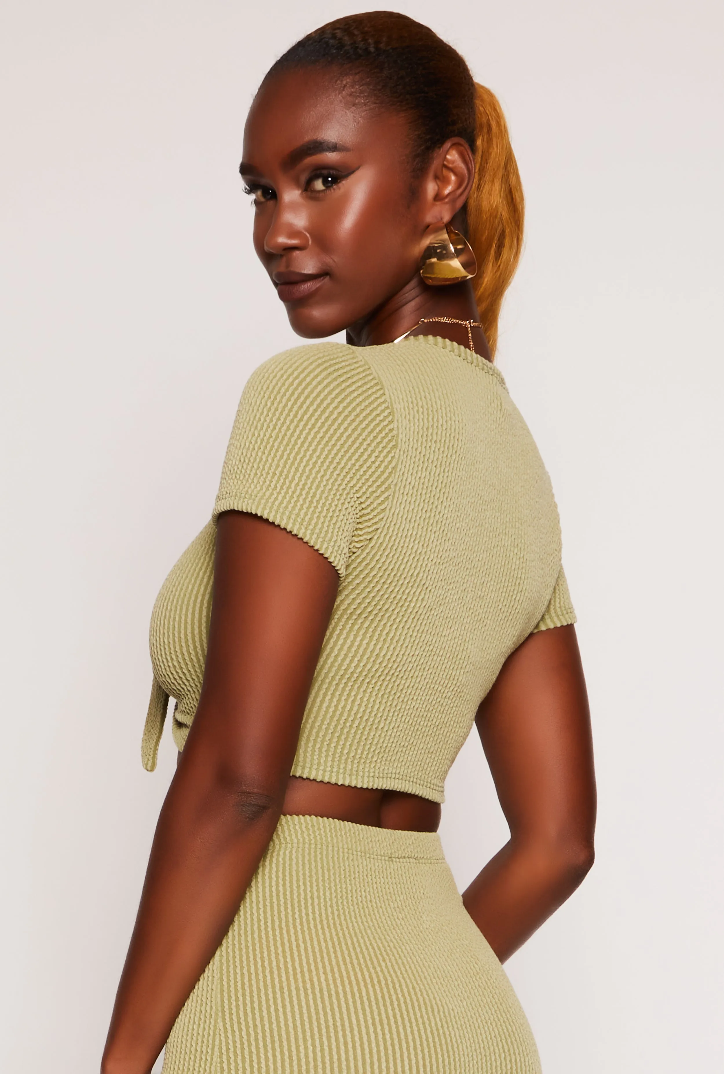 Ribbed Tie Front Crop Top sold by Rainbow product image thumbnail 3