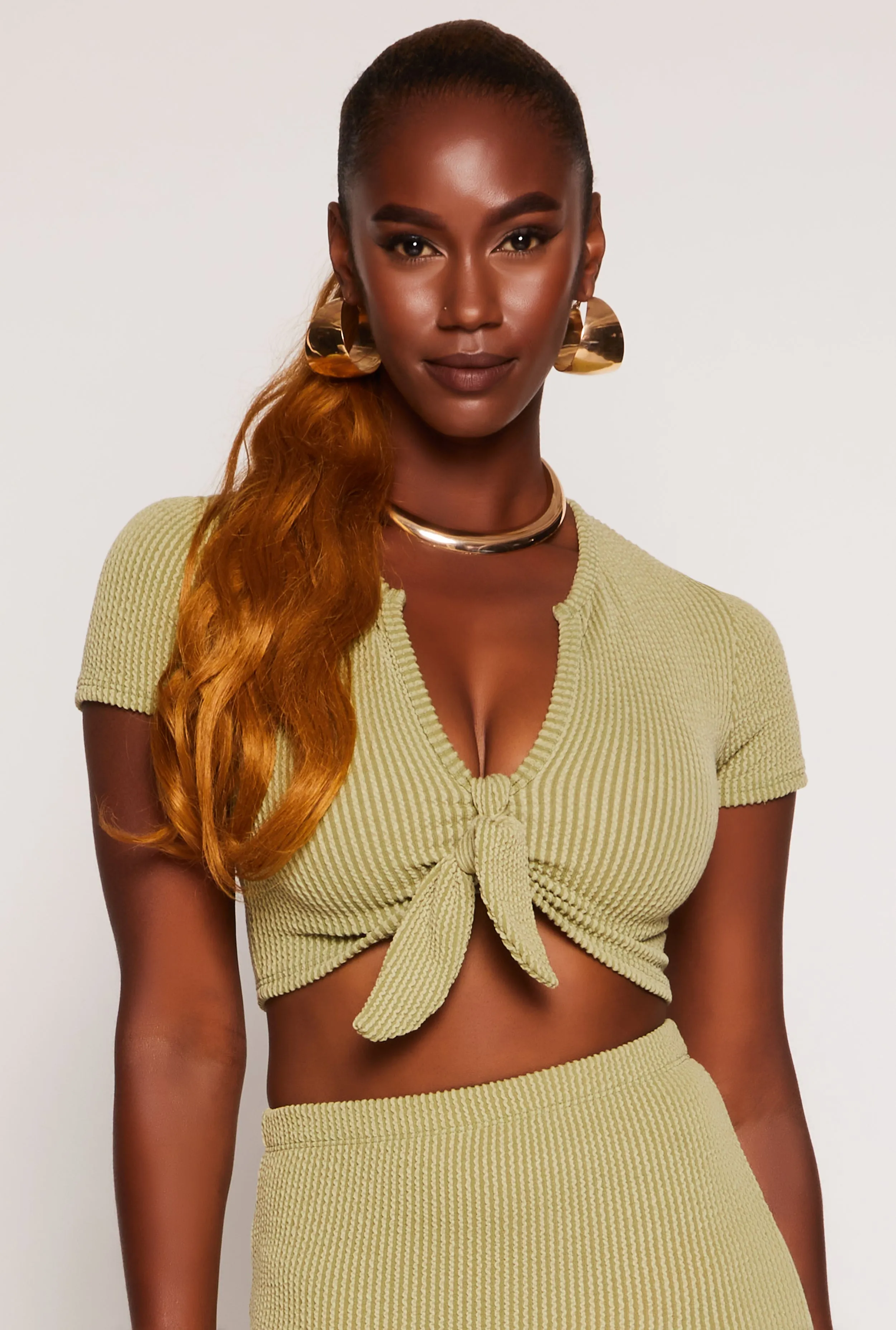 Ribbed Tie Front Crop Top sold by Rainbow