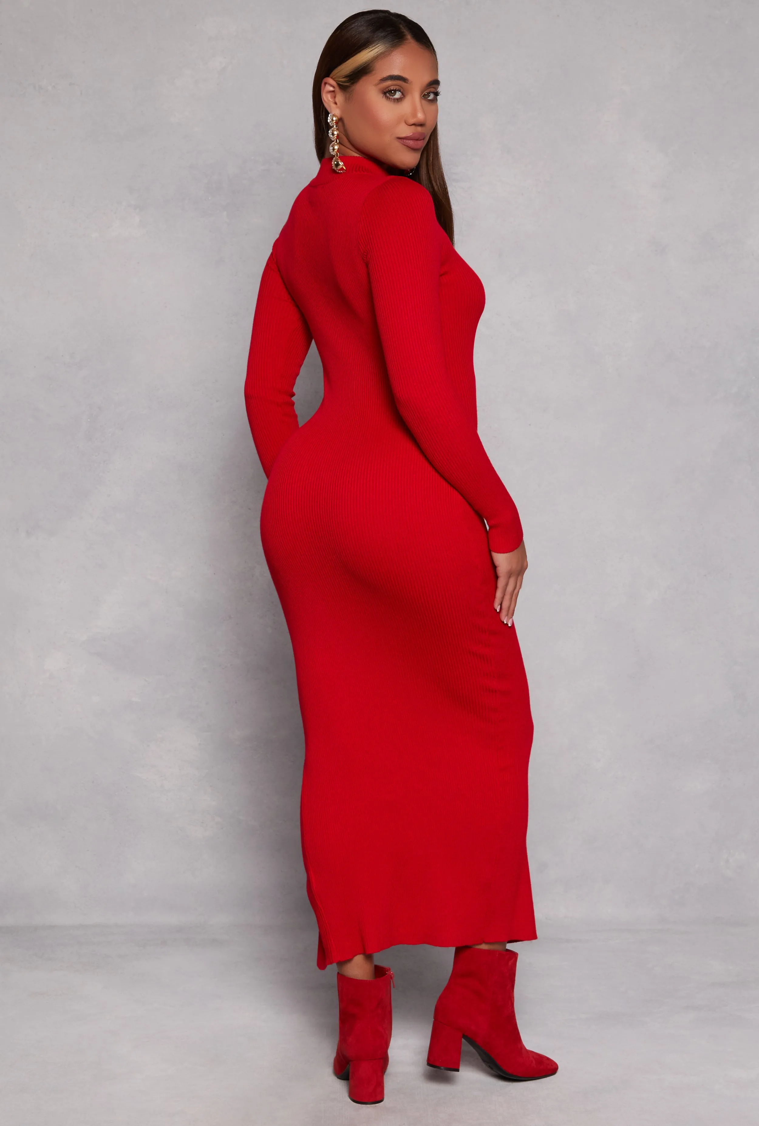 Mock Neck Long Sleeve Side Slit Maxi Dress sold by Rainbow product image thumbnail 2