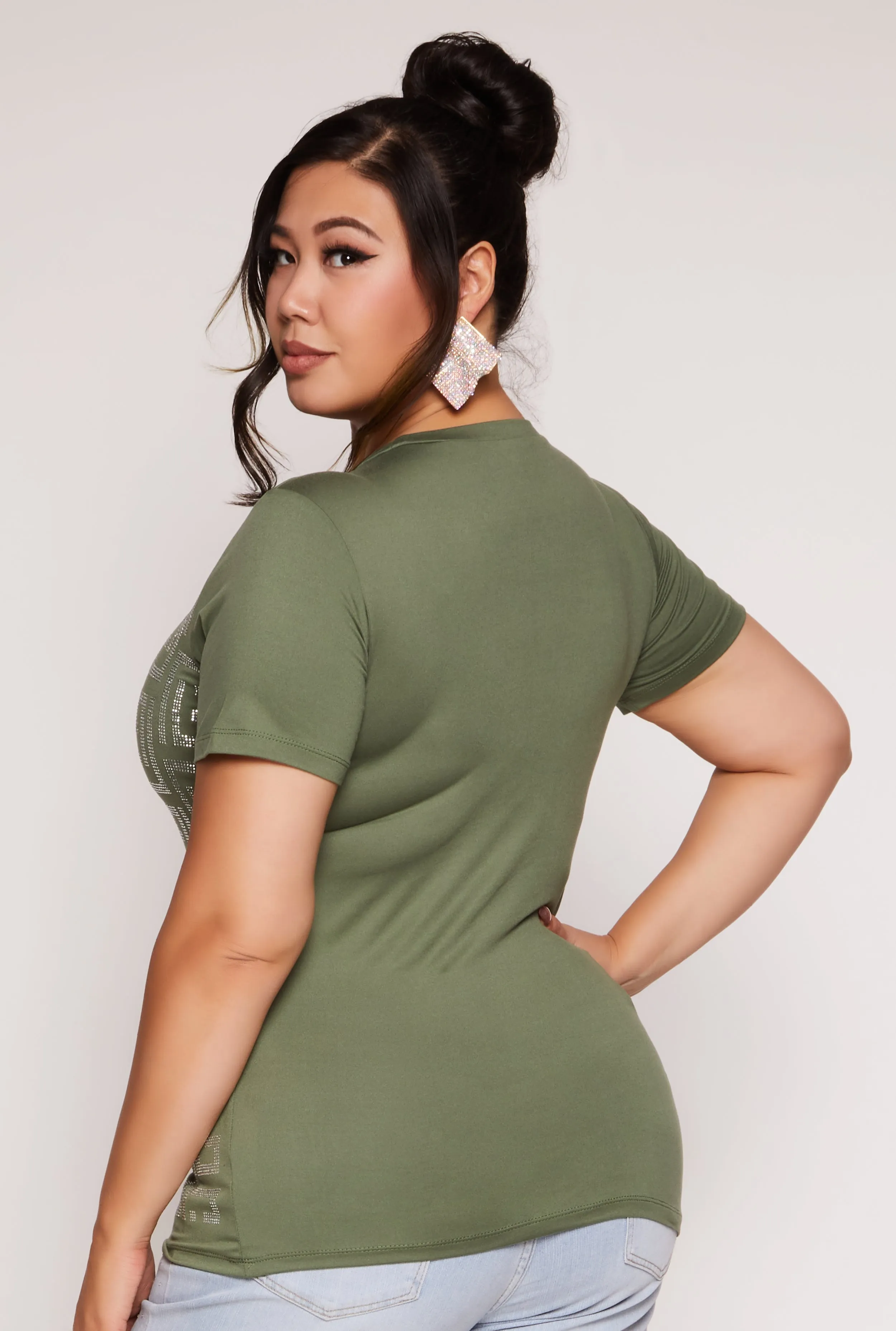 Plus Size Geometric Rhinestone Short Sleeve Top sold by Rainbow product image thumbnail 3