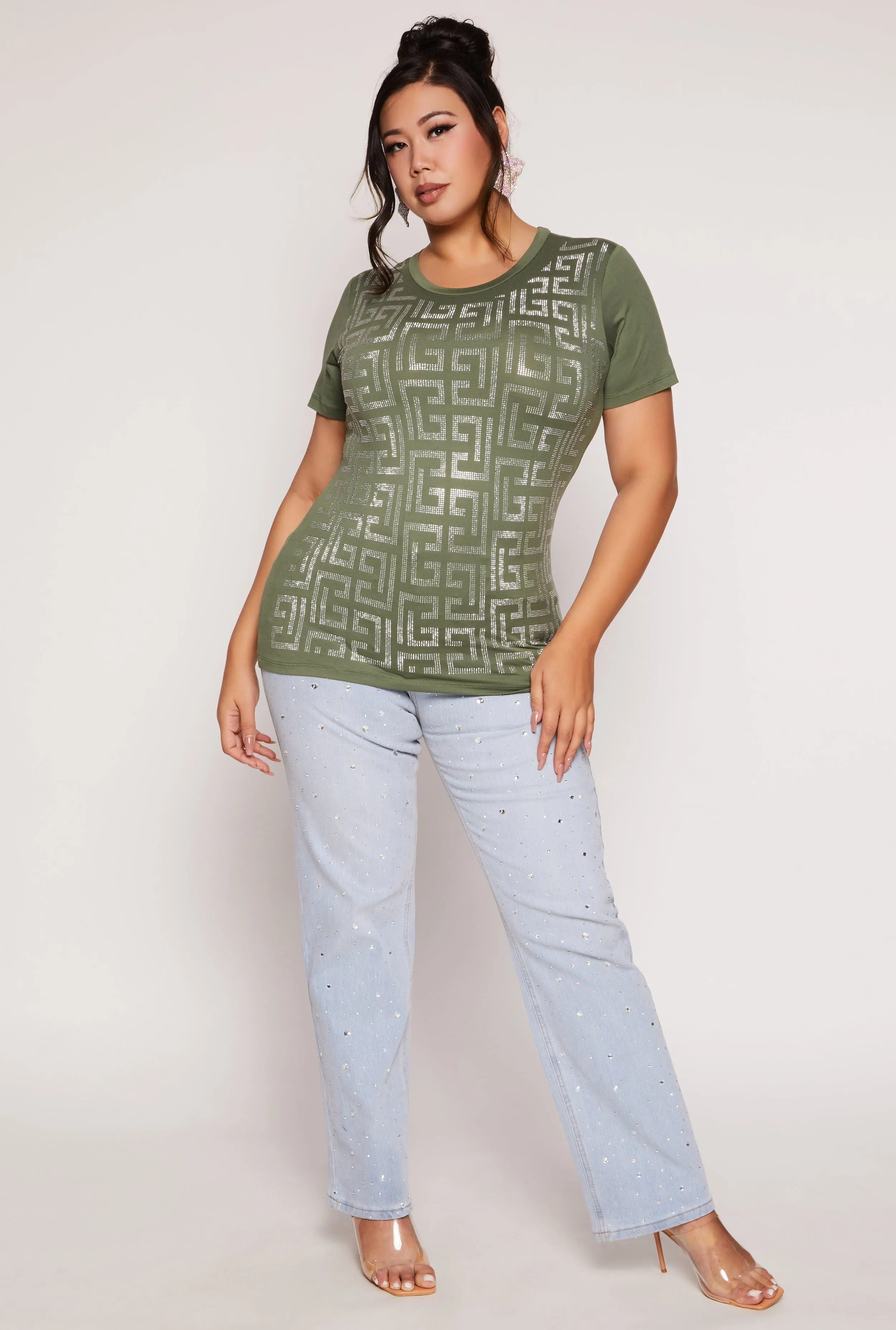 Plus Size Geometric Rhinestone Short Sleeve Top sold by Rainbow product image thumbnail 2