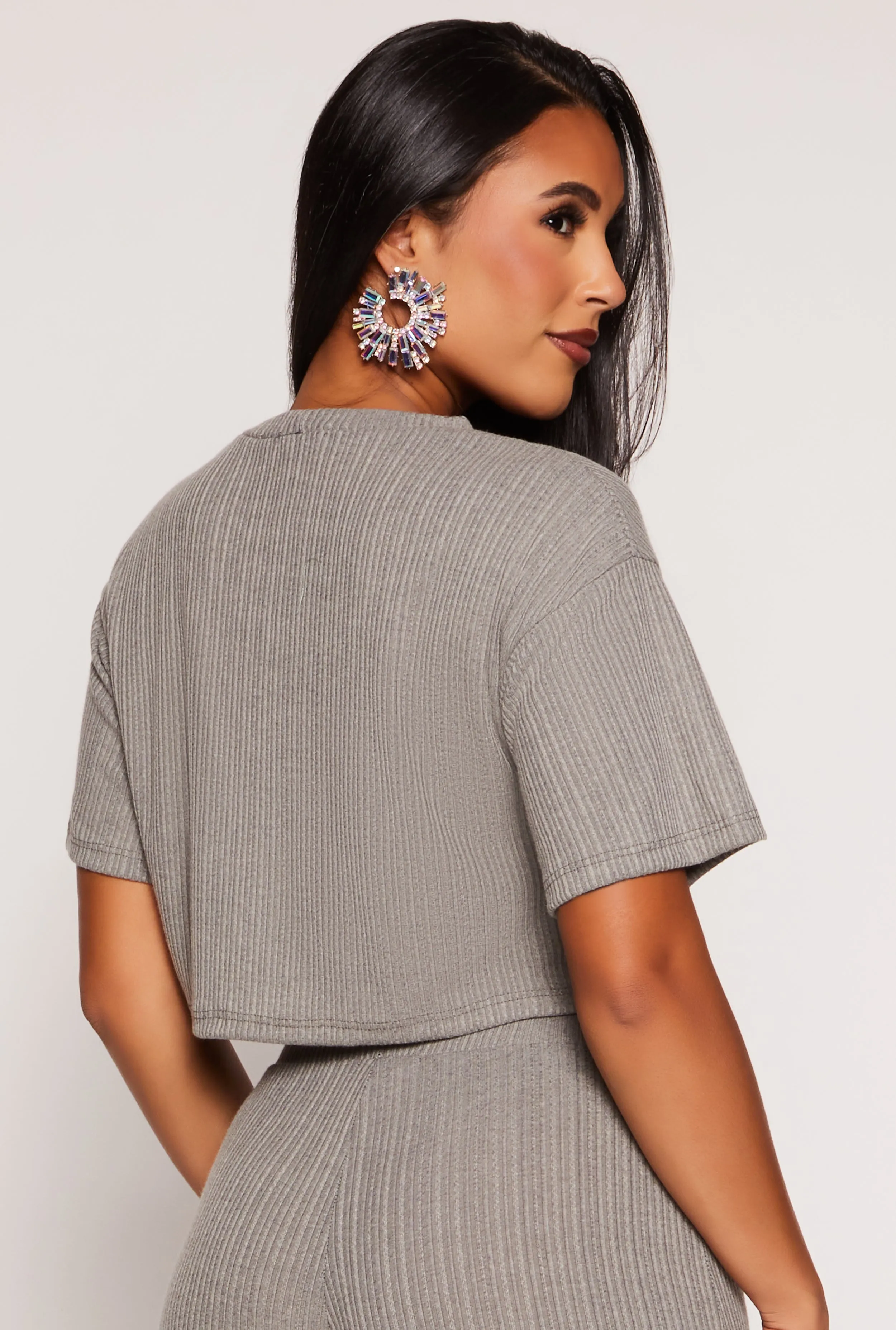 Ribbed Knit Crew Neck Cropped Tee sold by Rainbow product image thumbnail 3