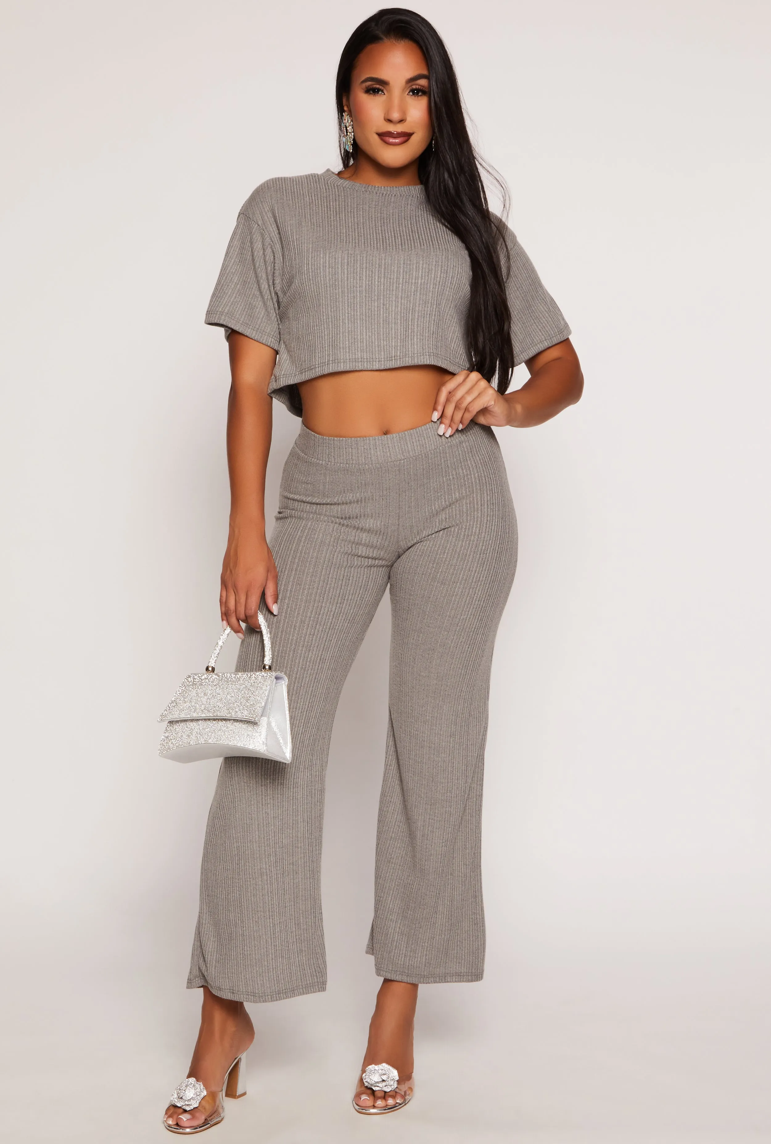 Ribbed Knit Crew Neck Cropped Tee sold by Rainbow product image thumbnail 2