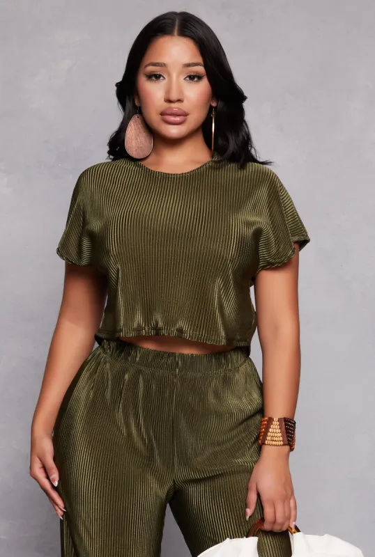 Plisse Crew Neck Crop Top sold by Rainbow