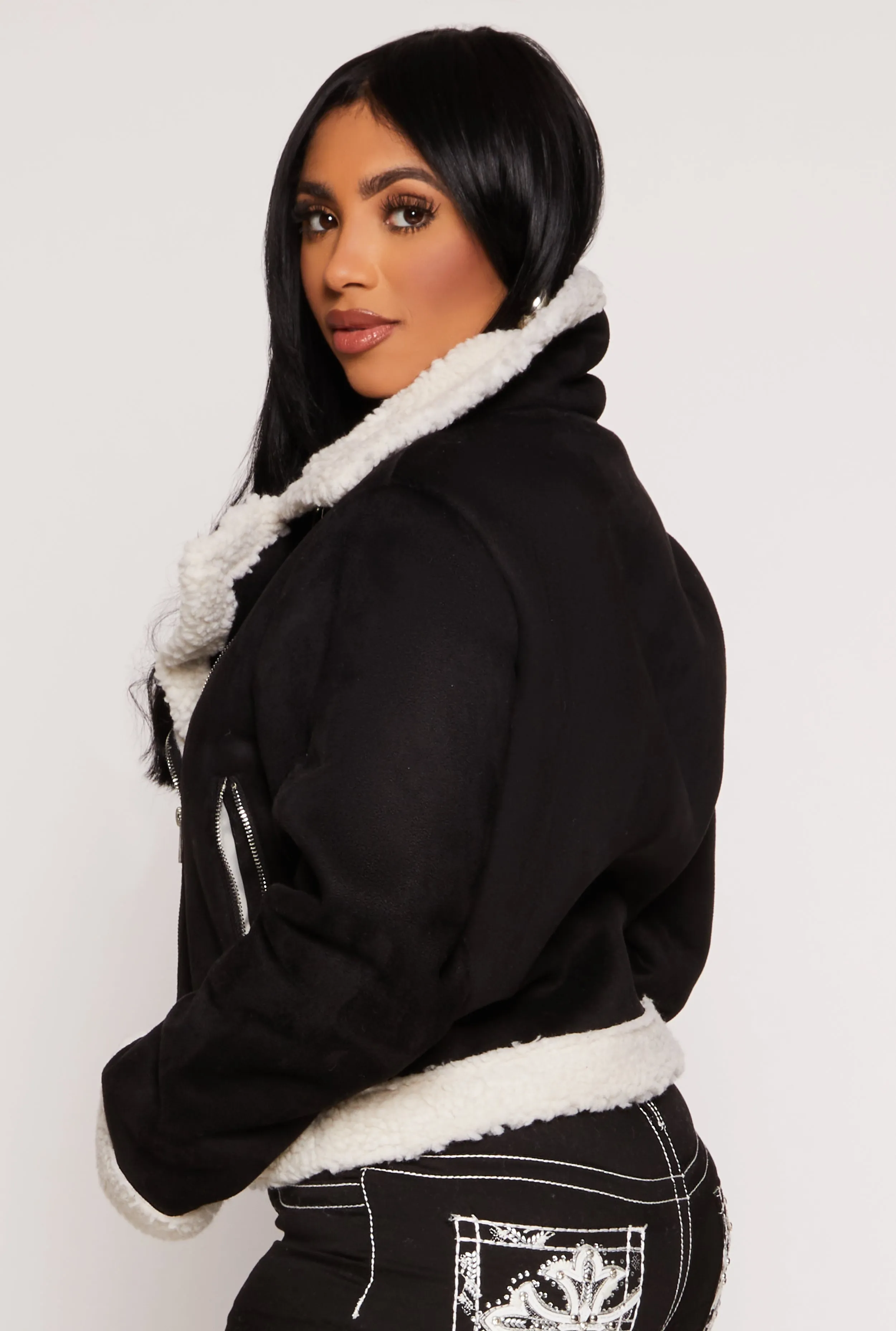 Faux Suede Sherpa Moto Jacket sold by Rainbow product image thumbnail 5