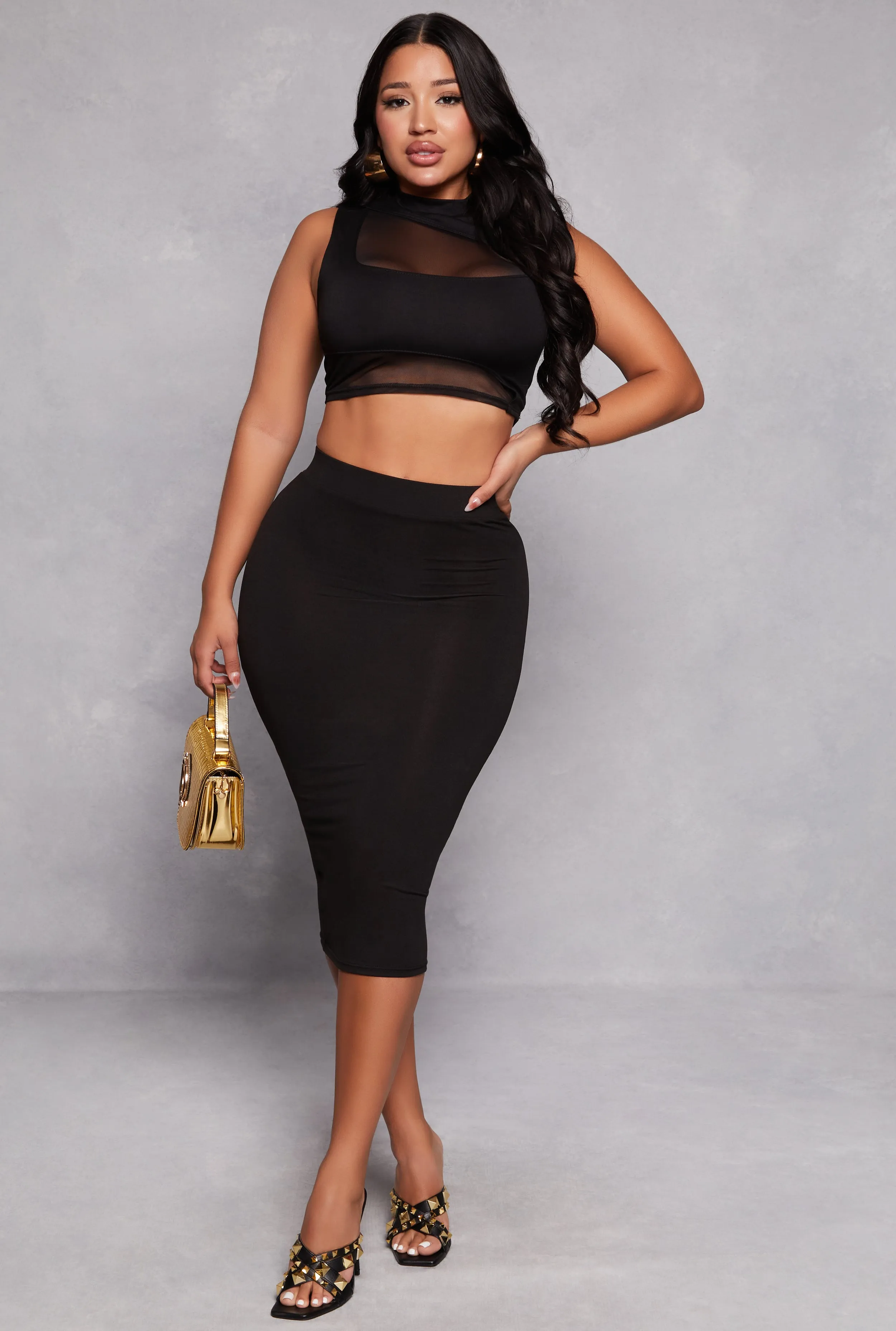 Lined Mesh Cut Out Crop Top sold by Rainbow product image thumbnail 2