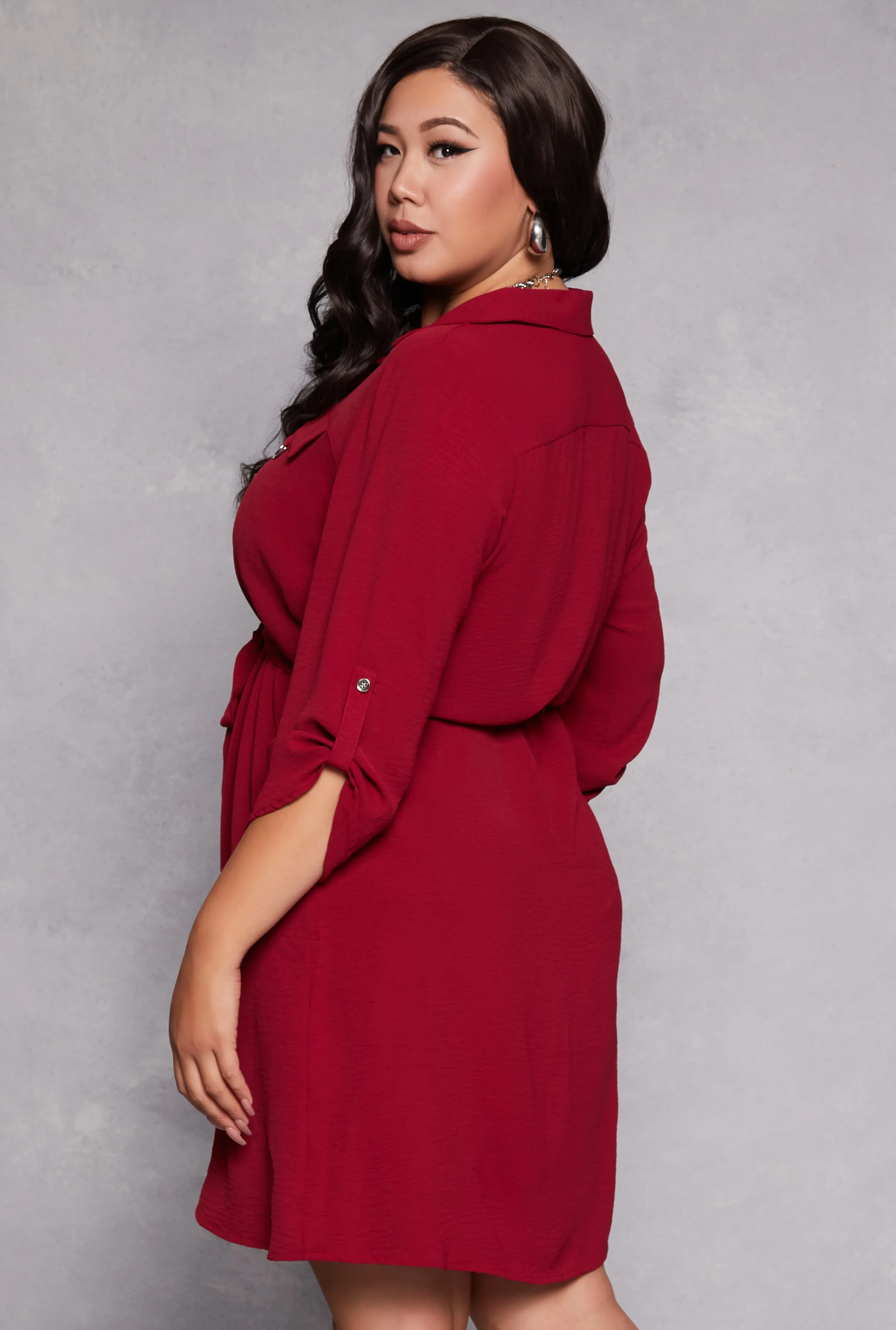 Plus Size Crepe Knit Tie Waist Shirt Dress sold by Rainbow product image thumbnail 3