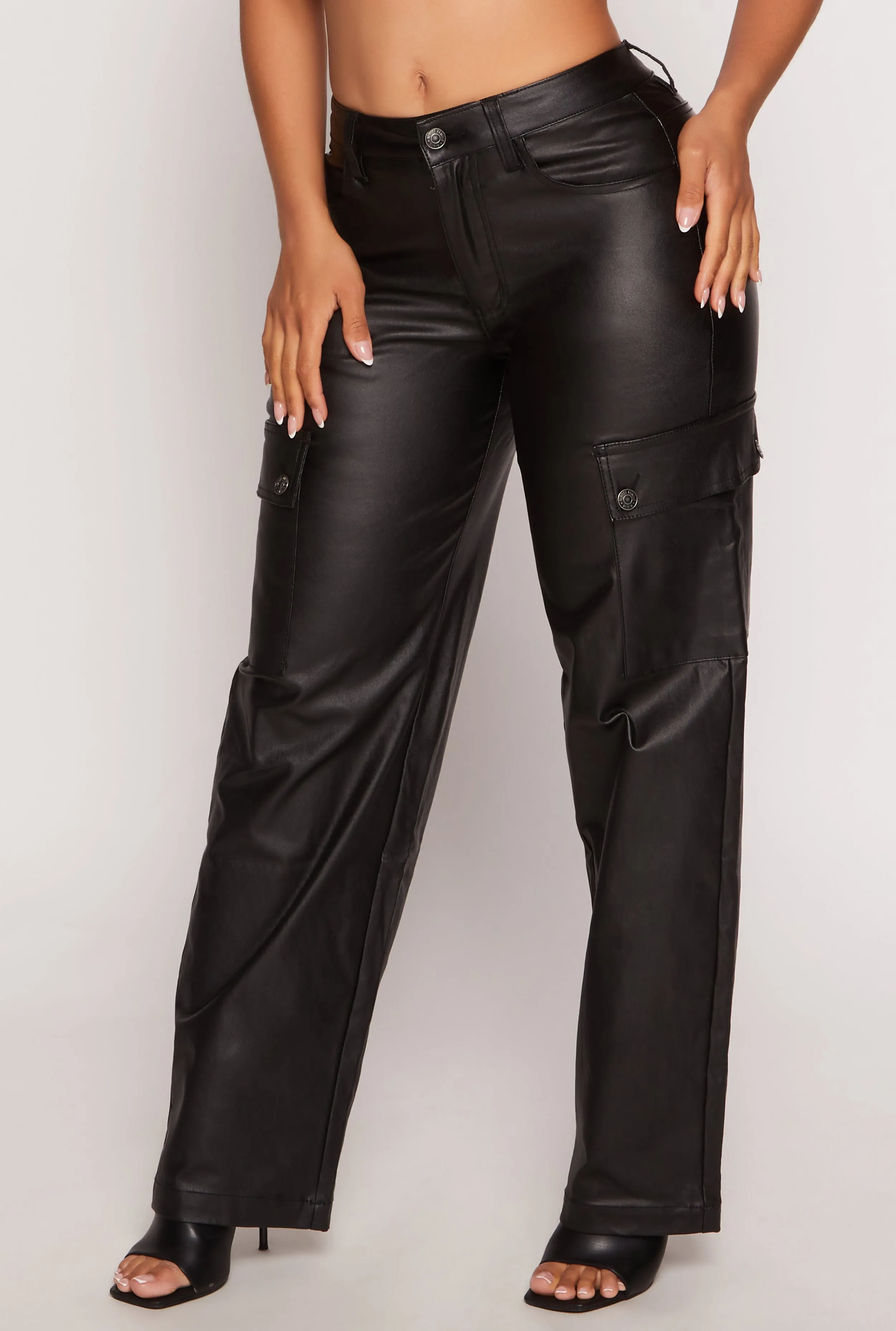 Faux Leather Wide Leg Cargo Pants sold by Rainbow product image thumbnail 2