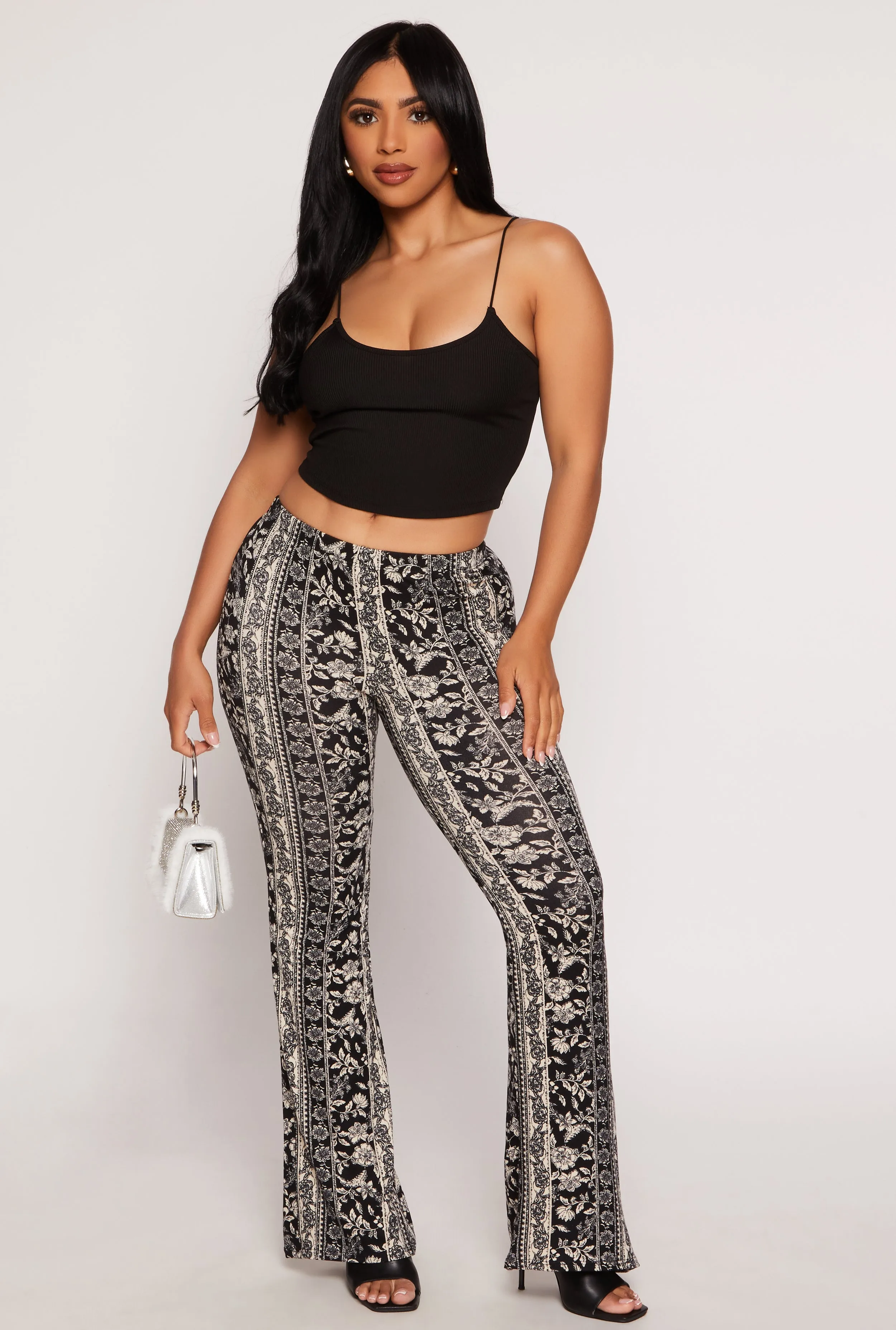 Paisley Border Print High Waisted Flare Pants sold by Rainbow