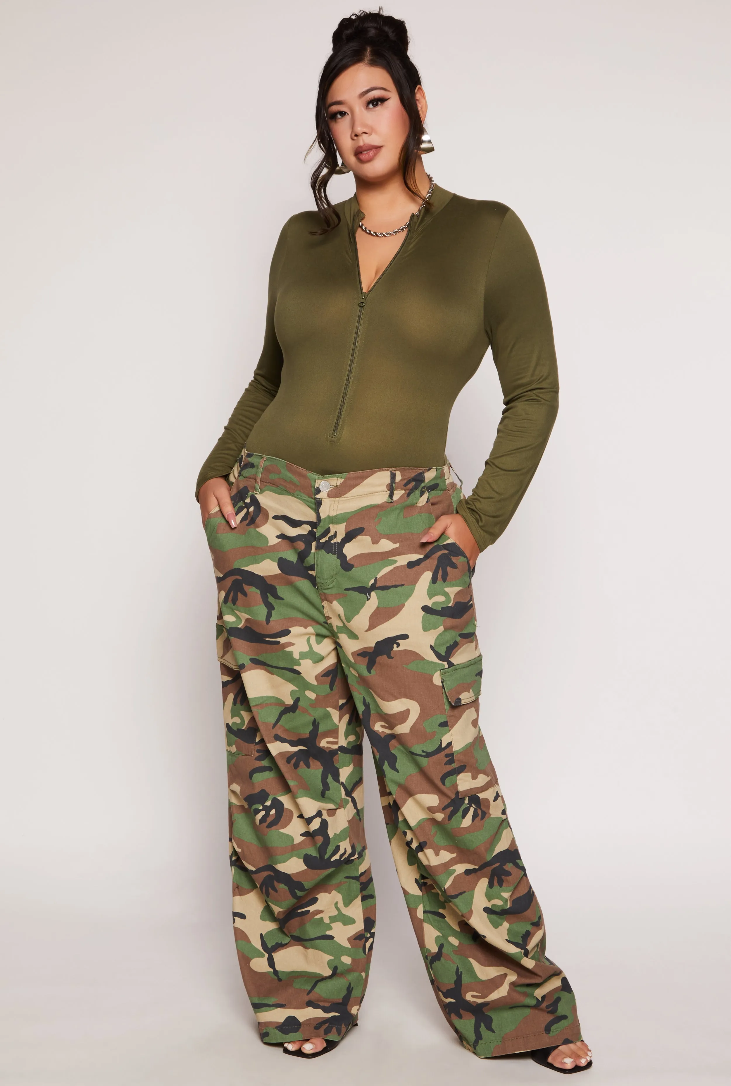 Plus Size Camo Wide Leg Cargo Pants sold by Rainbow