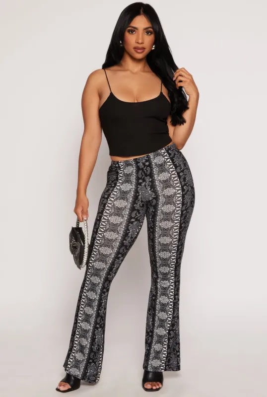 Paisley Border Print High Waisted Flare Pants sold by Rainbow